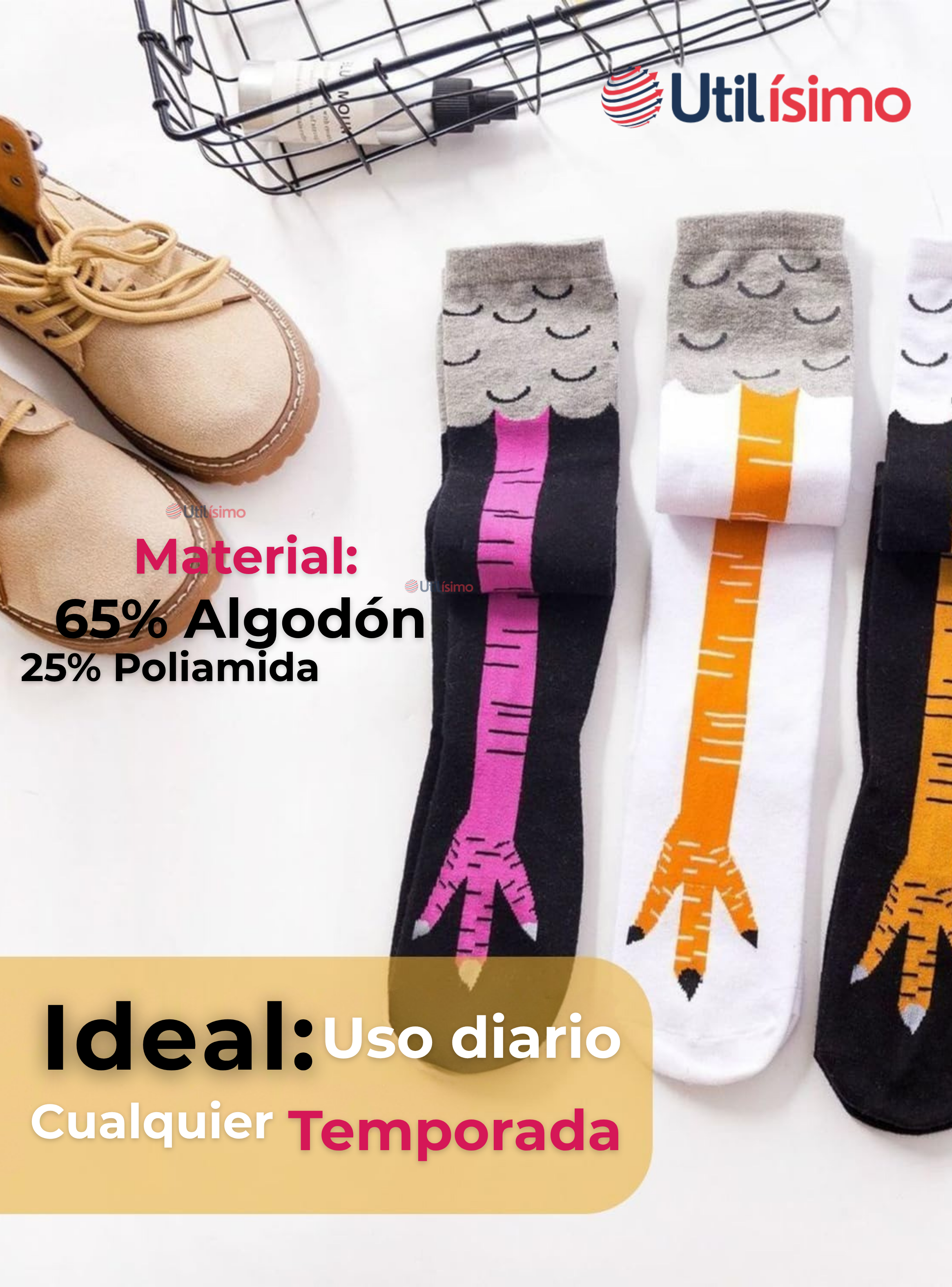 Pack 3 Calcetines Pata de Gallina Mujer Largos Colores Surtidos-3