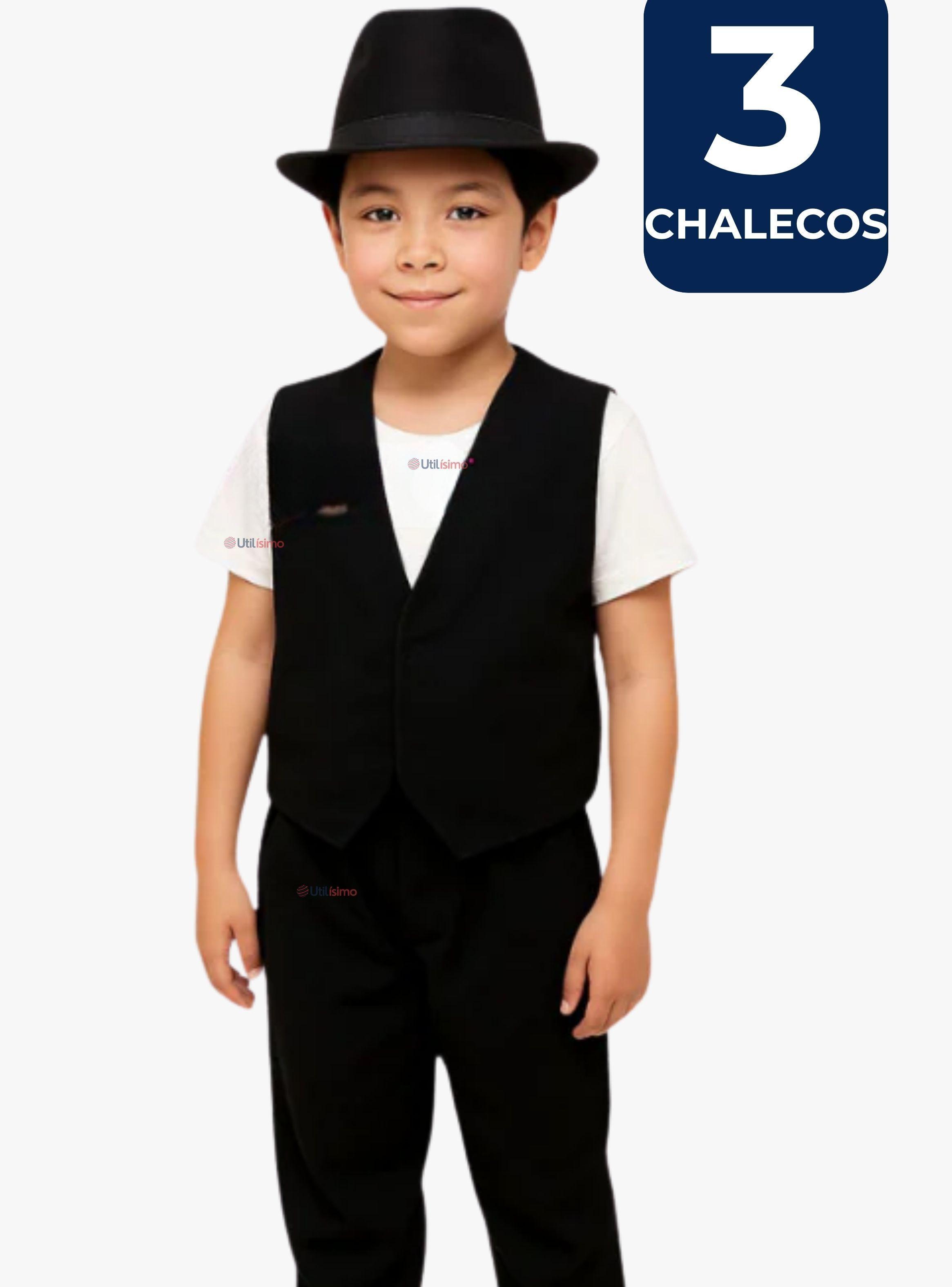 Pack 3 Chaleco Bolero Nortino Niños Fiestas Patrias Negro-0