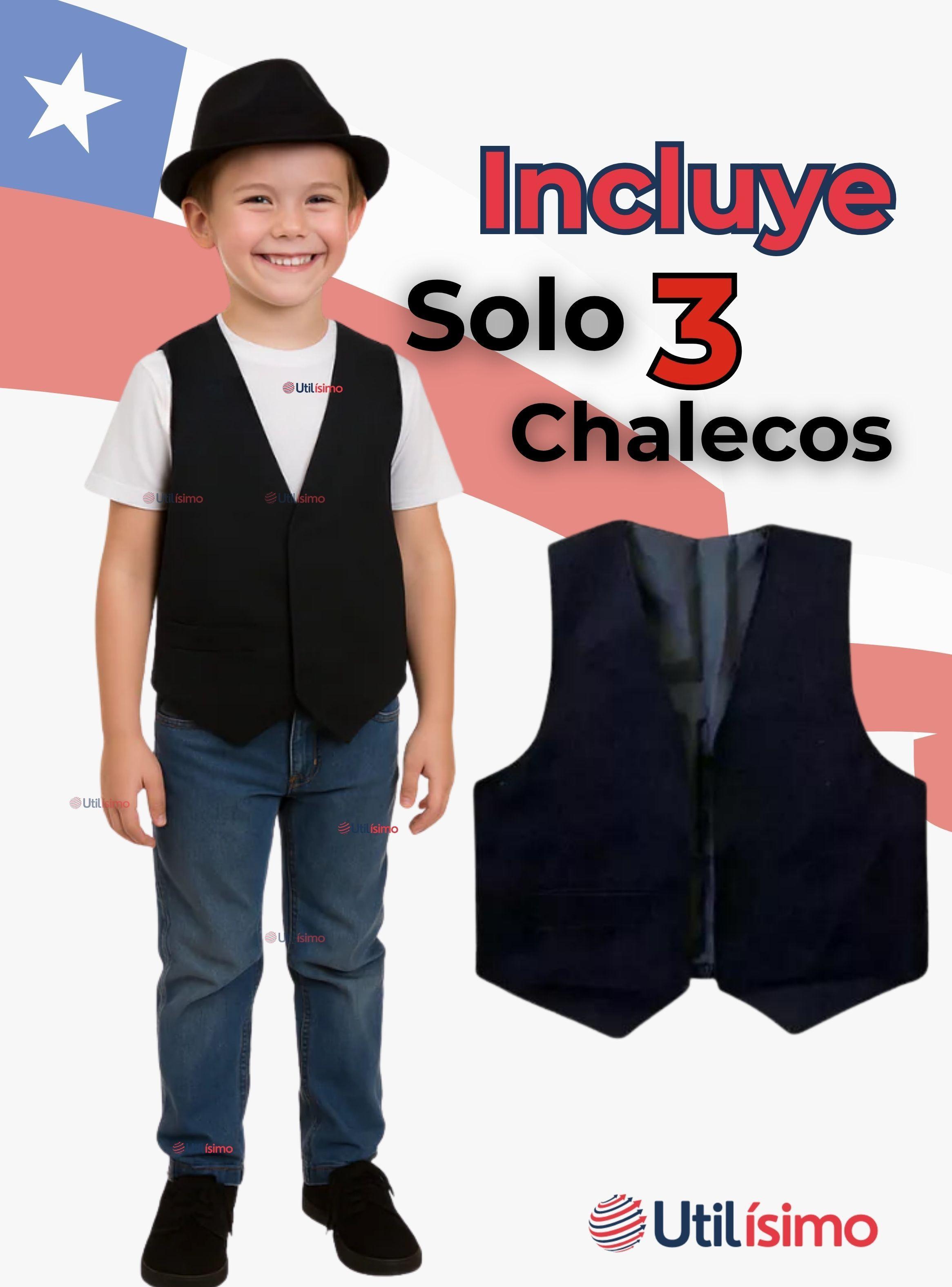 Pack 3 Chaleco Bolero Nortino Niños Fiestas Patrias Negro-4
