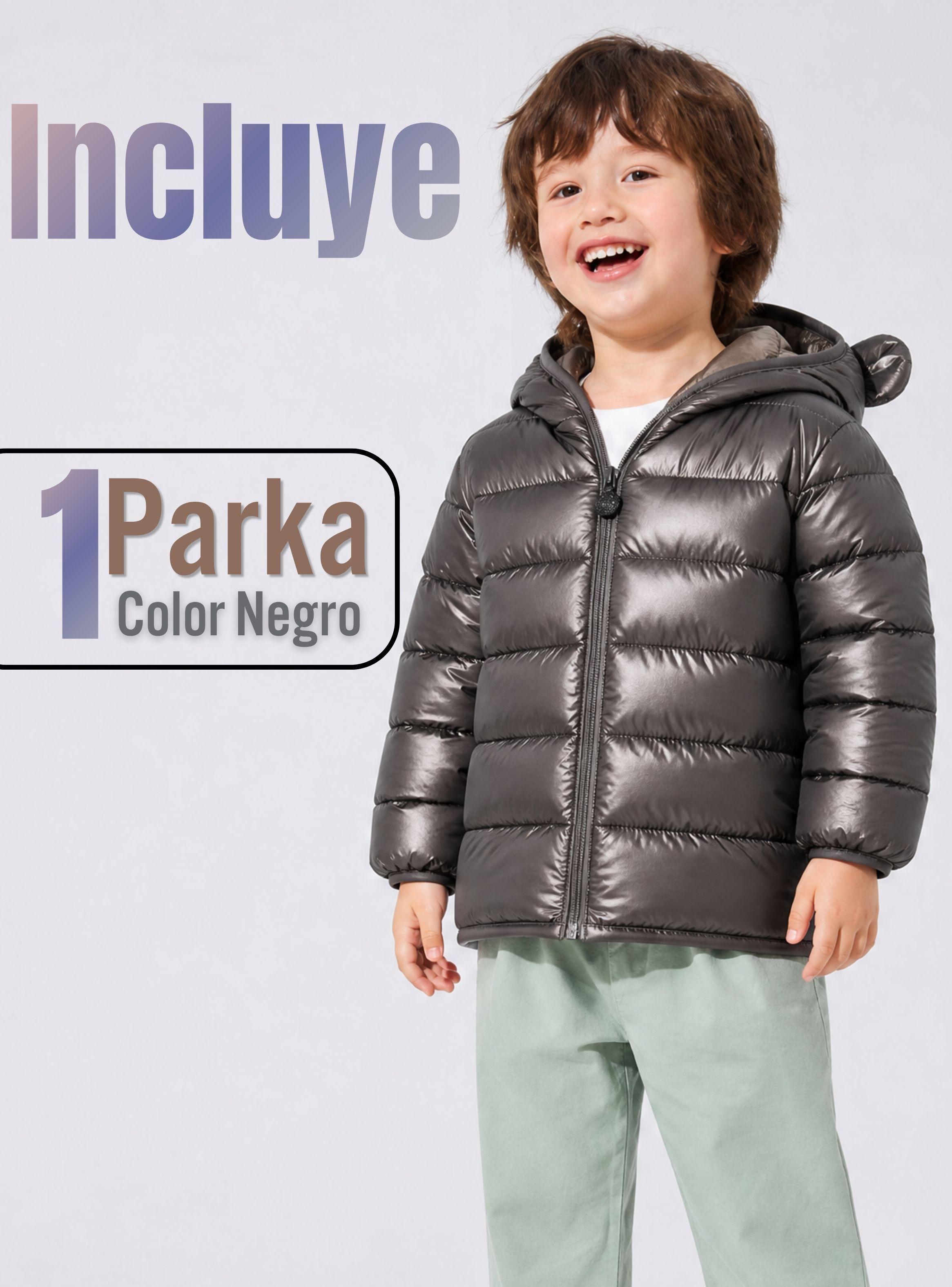 Parka Negra Térmica Acolchada con Capucha de Orejitas Bebé Niño Black Winter-2