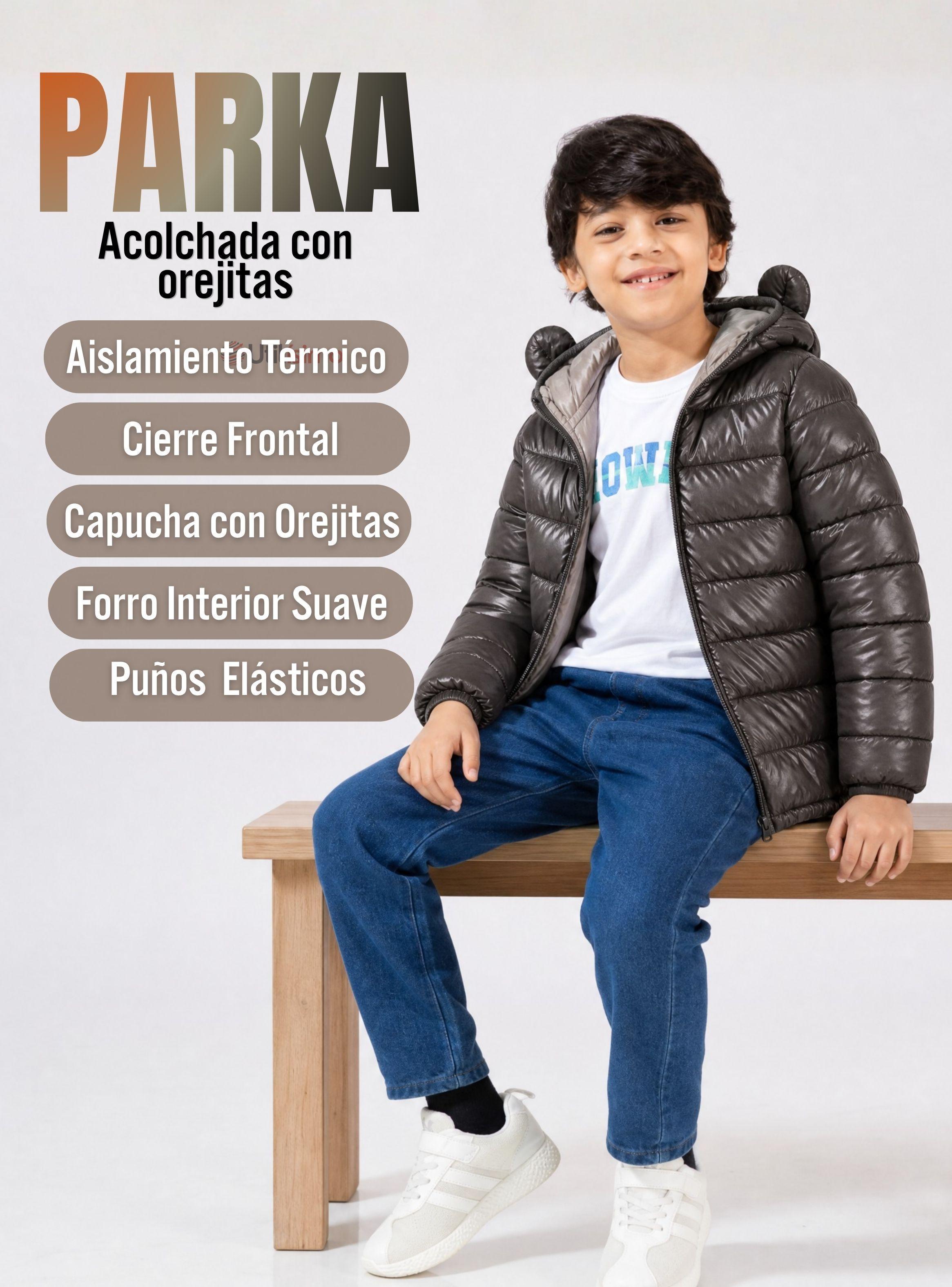 Parka Negra Térmica Acolchada con Capucha de Orejitas Bebé Niño Black Winter-4