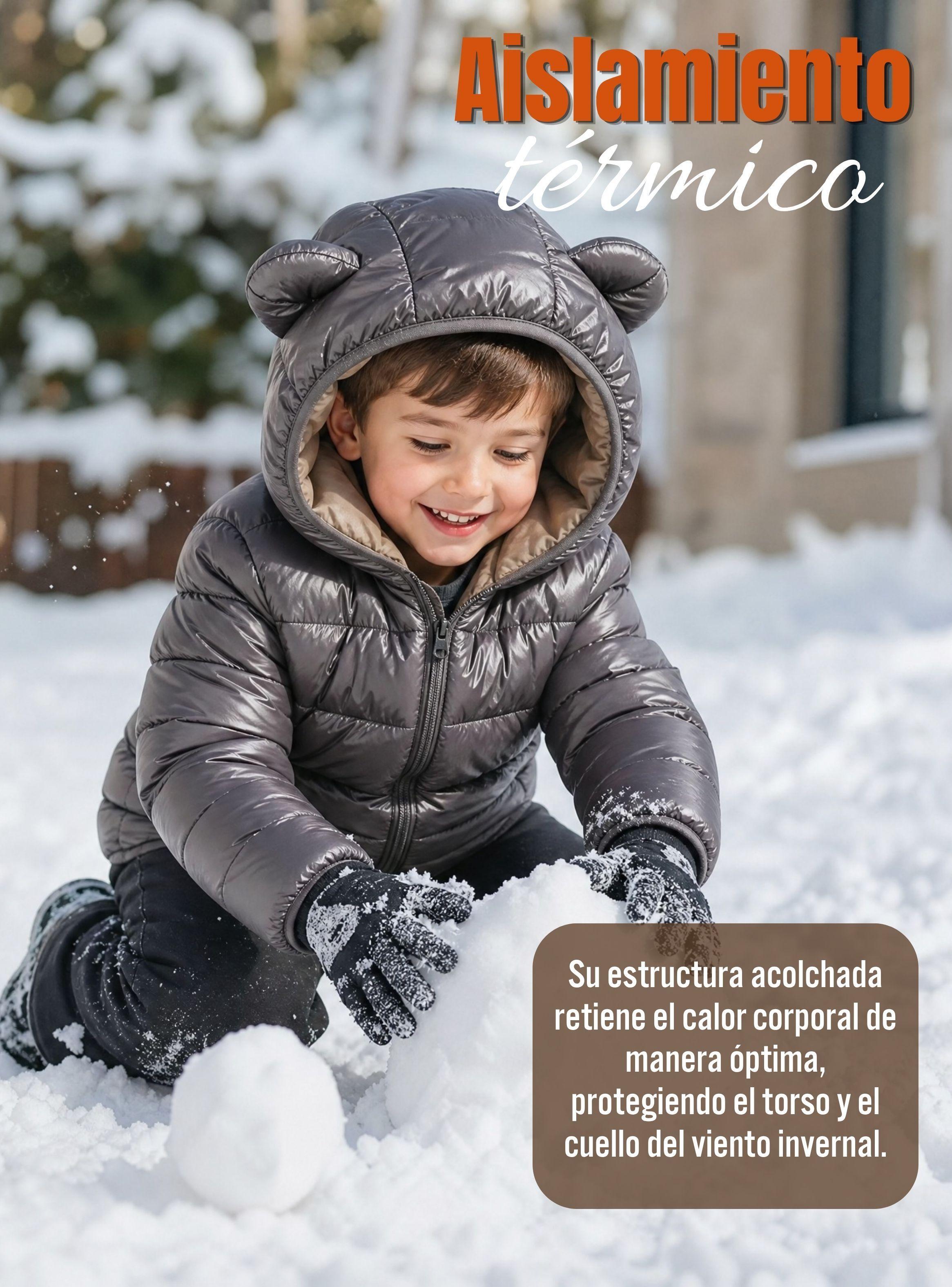 Parka Negra Térmica Acolchada con Capucha de Orejitas Bebé Niño Black Winter-5