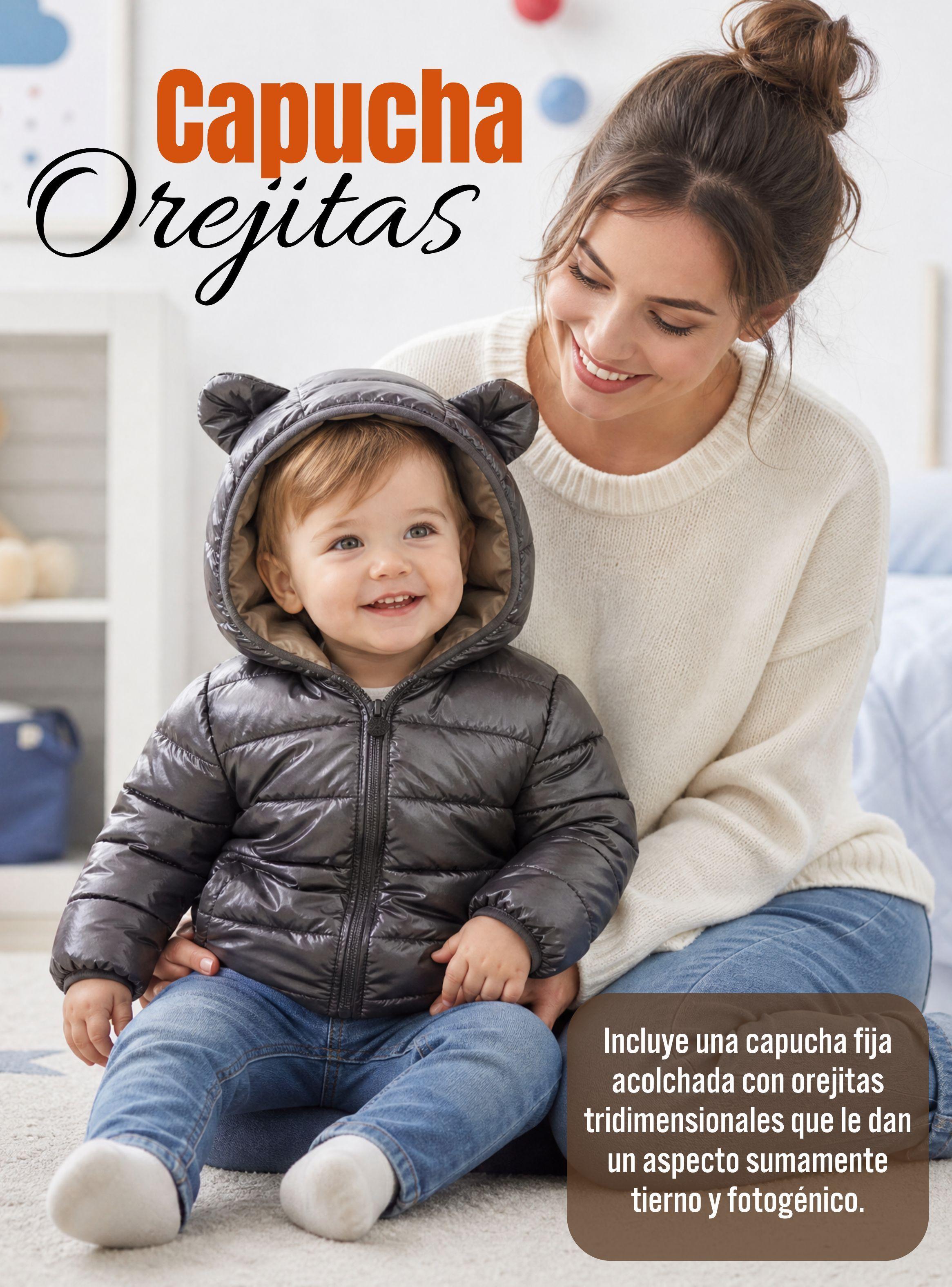 Parka Negra Térmica Acolchada con Capucha de Orejitas Bebé Niño Black Winter-7
