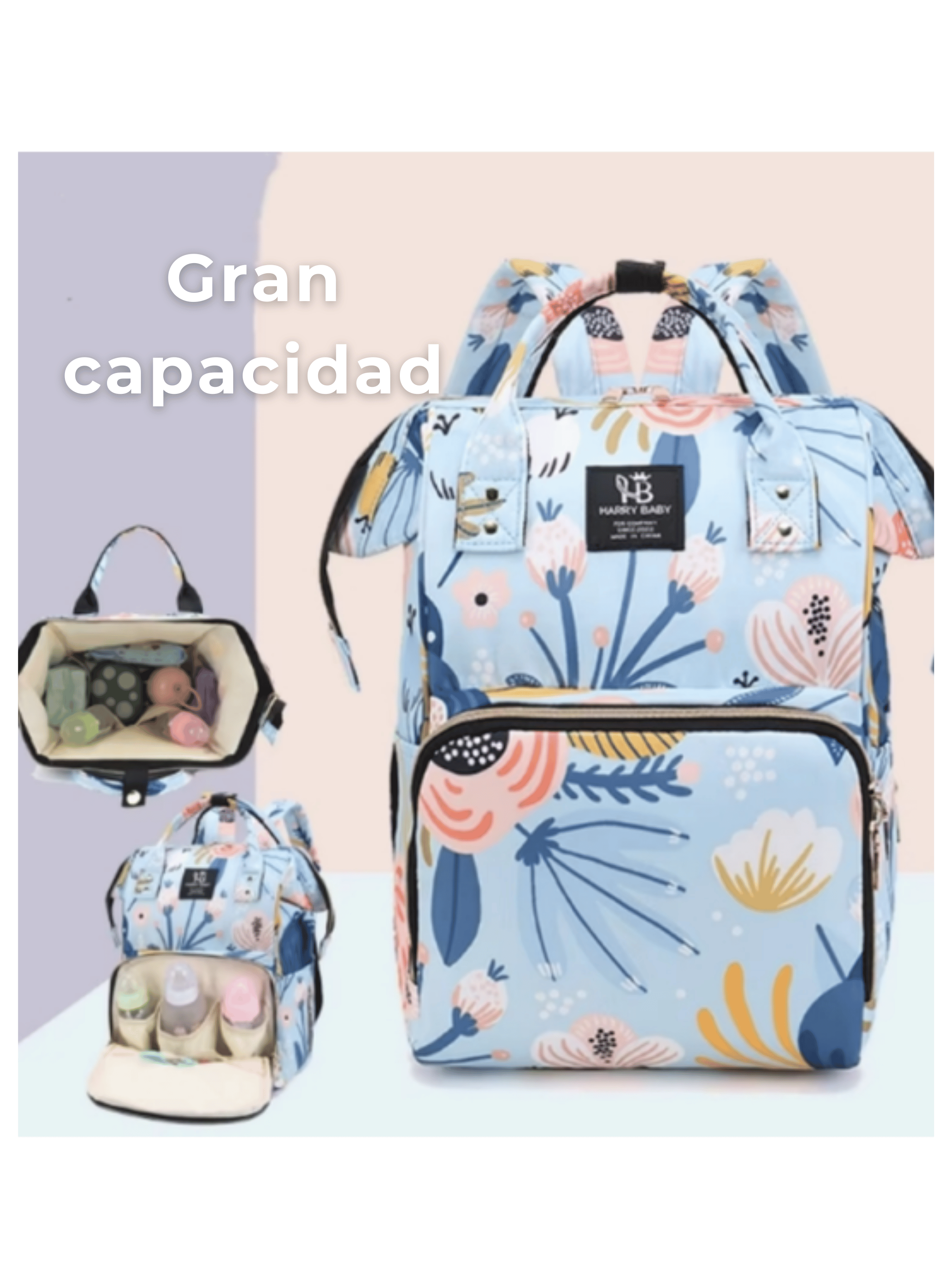 Mochila Maternal Oxford Bolso Pañalera Infantil Térmica e Impermeable Light Blue-4
