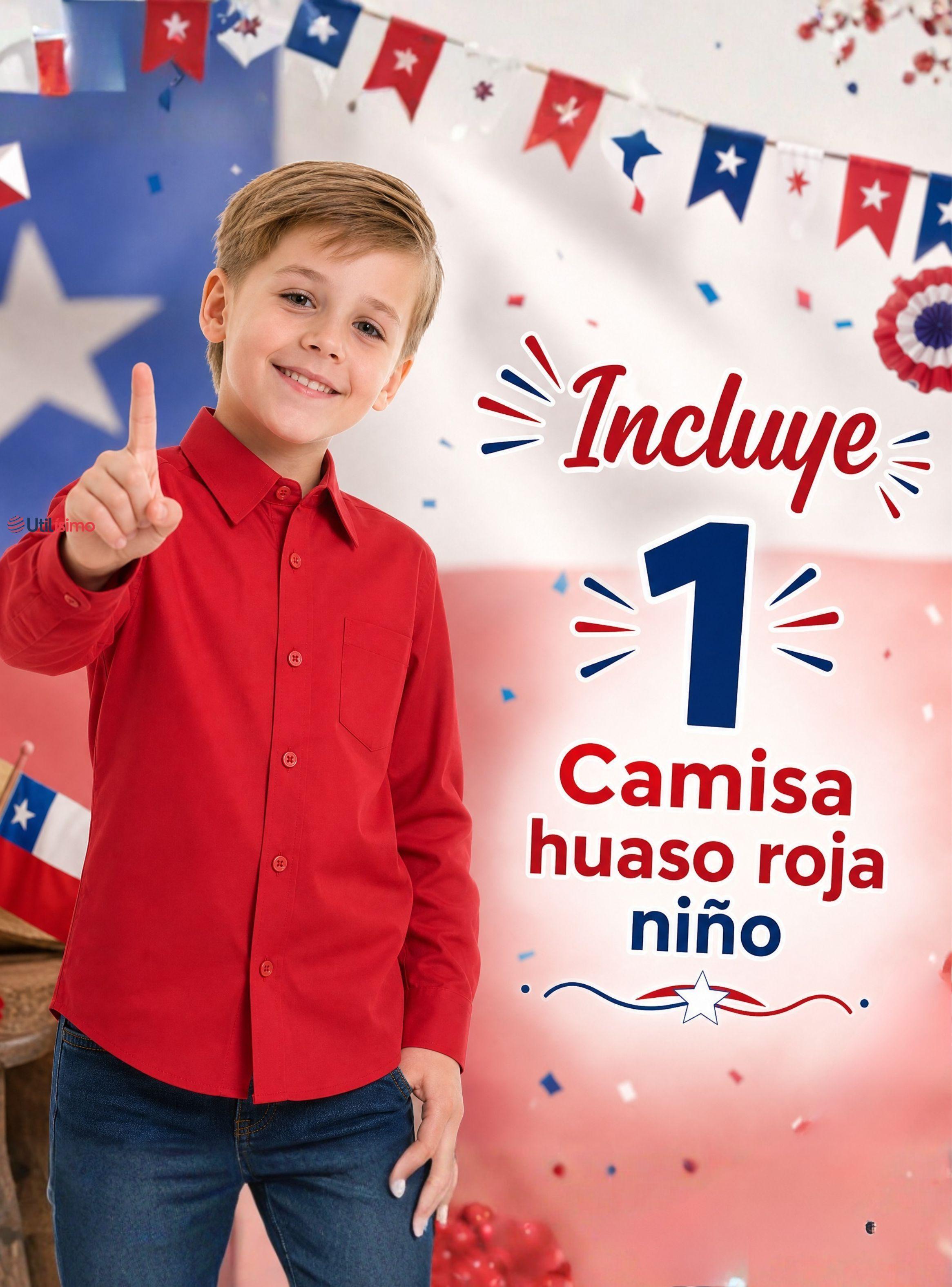 Camisa Huaso de Niño Algodón Traje Típico Fiestas Patrias Color Rojo-2