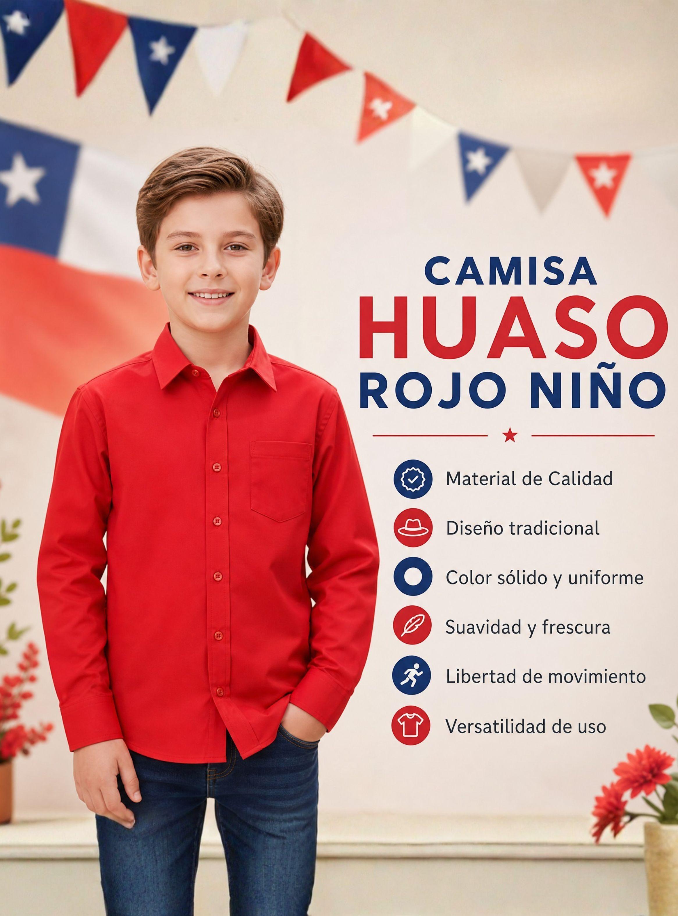 Camisa Huaso de Niño Algodón Traje Típico Fiestas Patrias Color Rojo-4