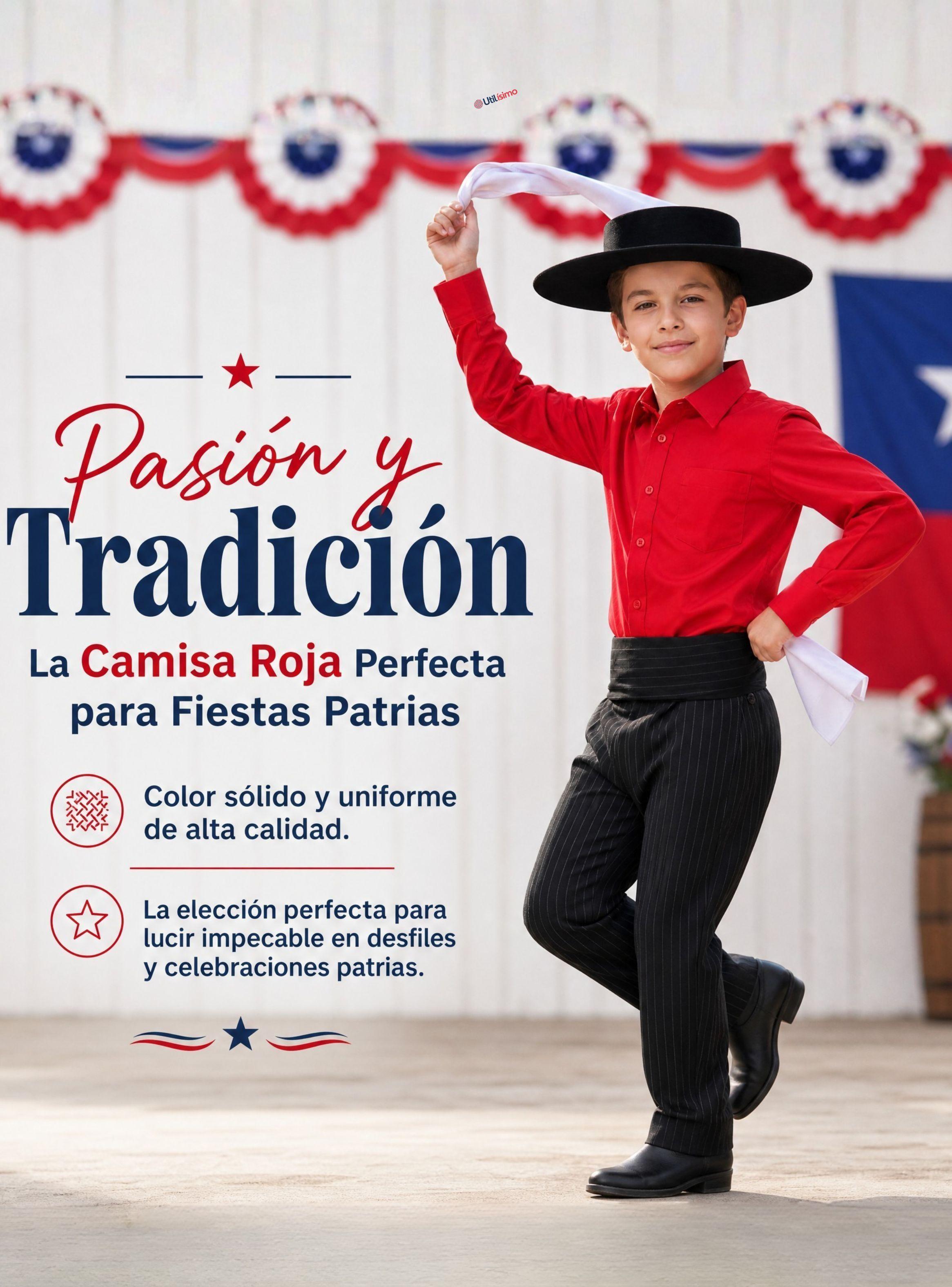 Camisa Huaso de Niño Algodón Traje Típico Fiestas Patrias Color Rojo-7