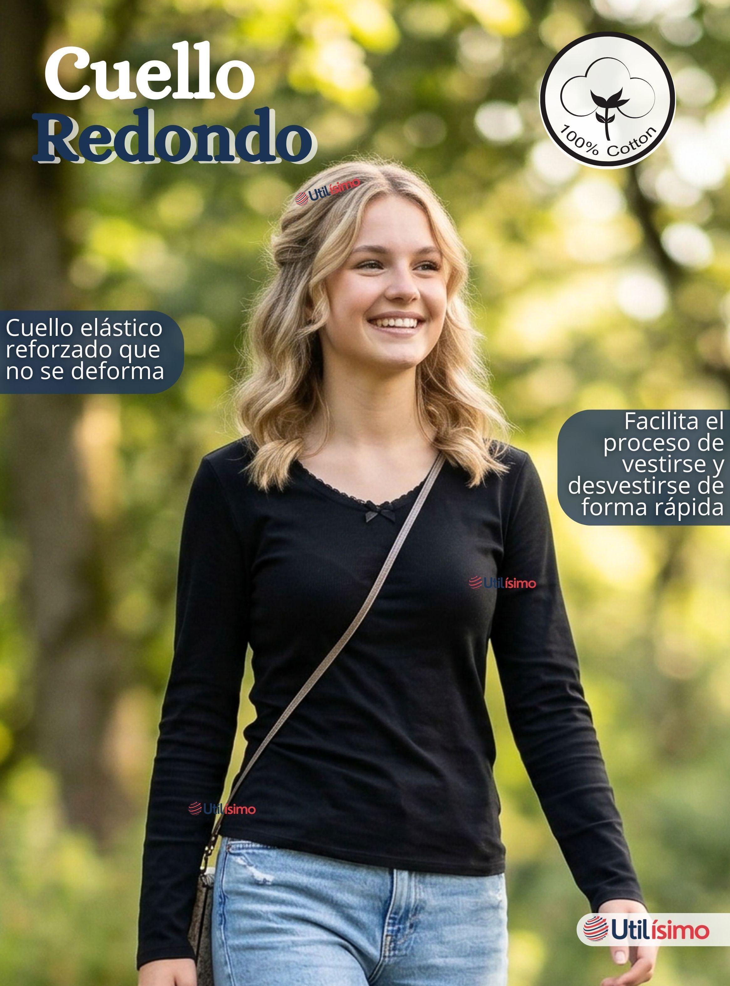 Camiseta Polera Algodón Cuello Redondo Primera Capa Manga Larga Colores Surtidos Niña Juvenil-5