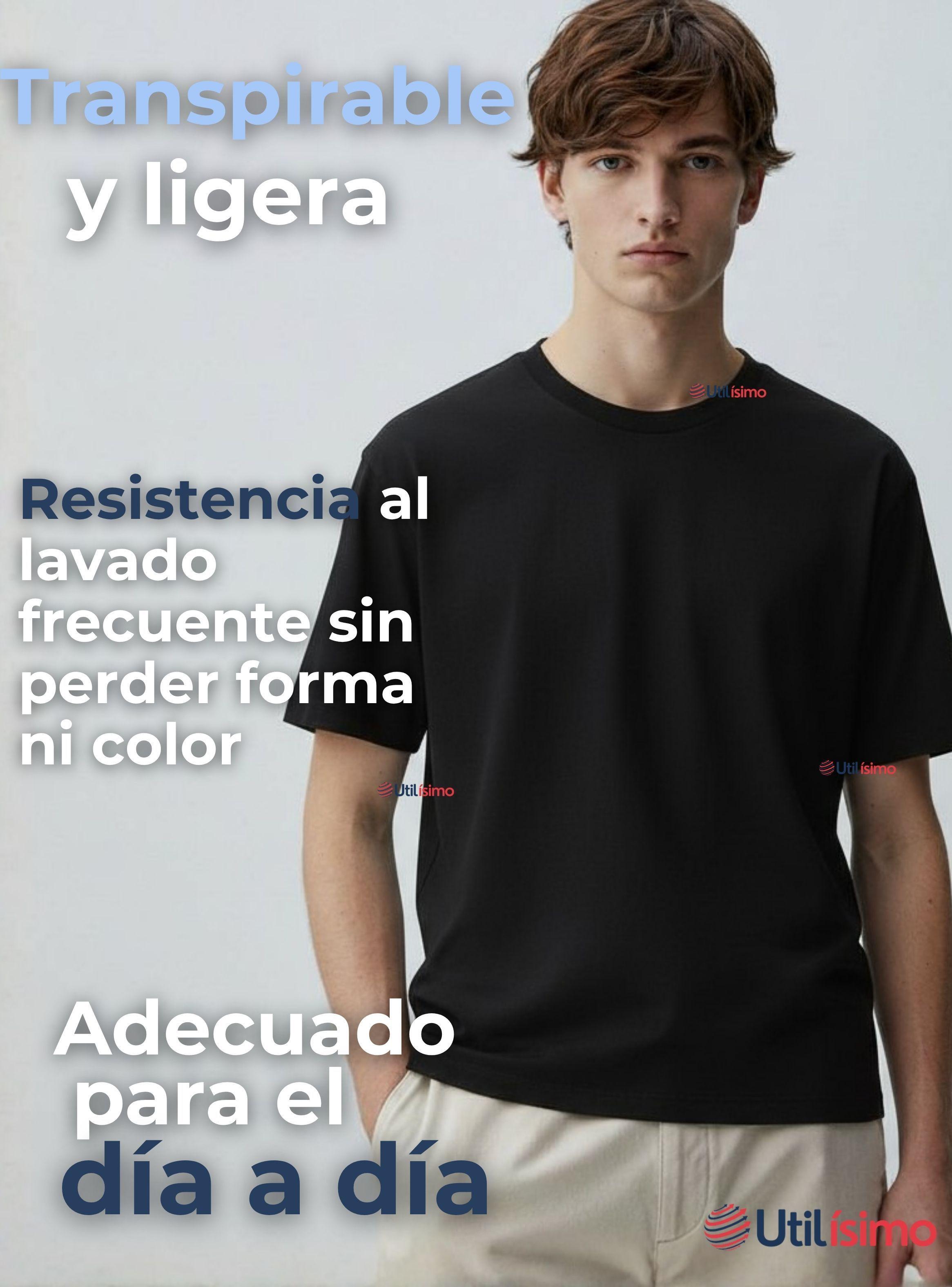 Polera Camiseta 100% Algodón Premium Manga Corta Básico Color Negro Hombre-5