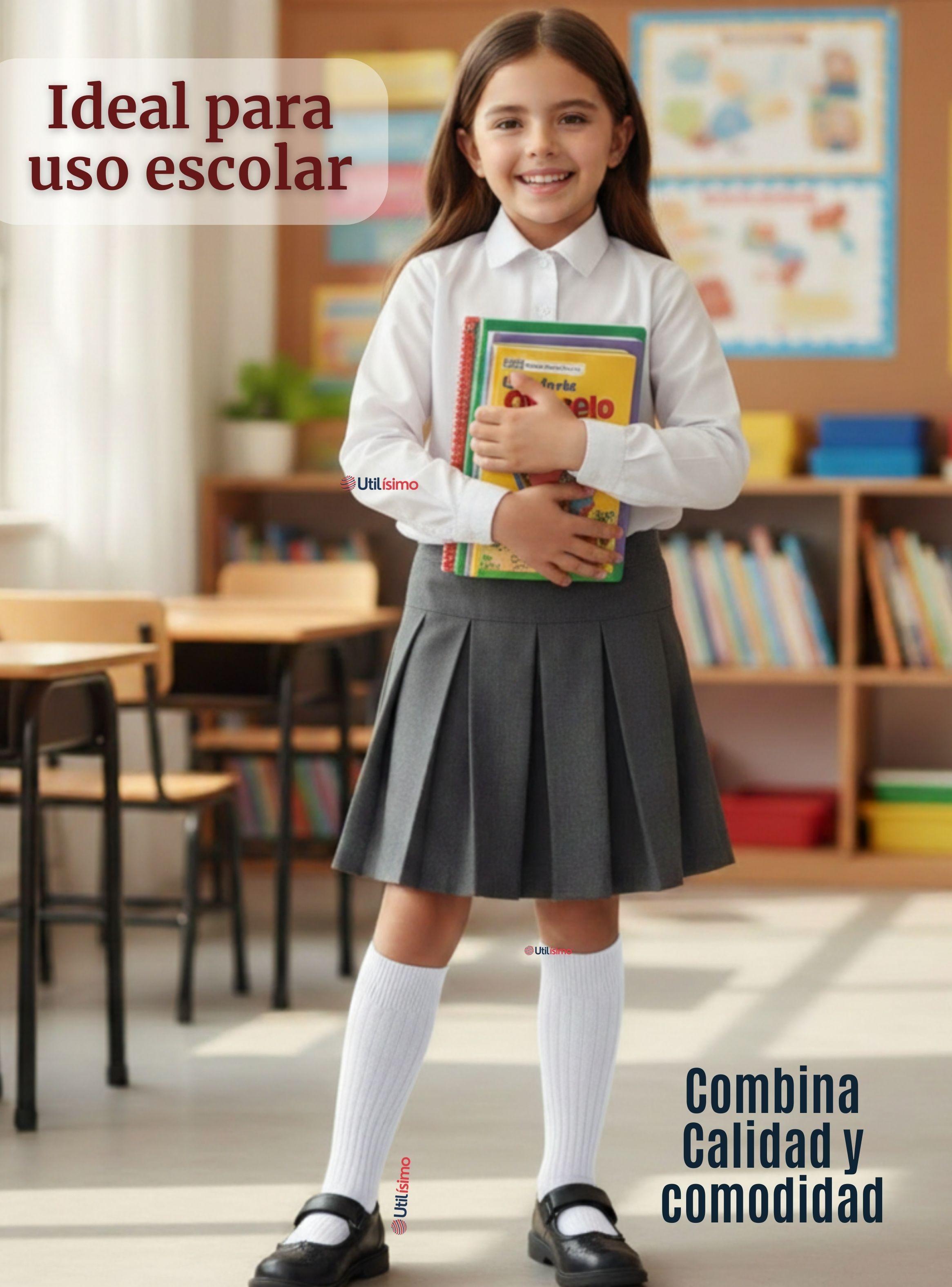 Calcetín Escolar Largo Acrílico Blanco para Niñas Juvenil Color Blanco-3