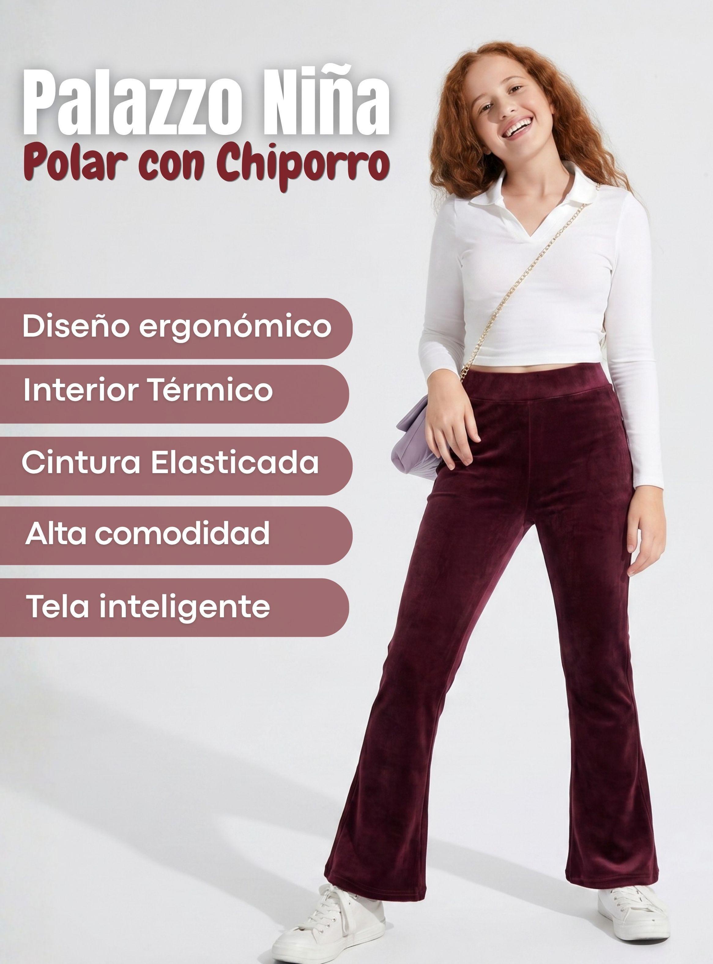 Pantalón Palazzo Polar Con Chiporro Térmico Niña Juvenil Calza Elasticada Burdeo-3
