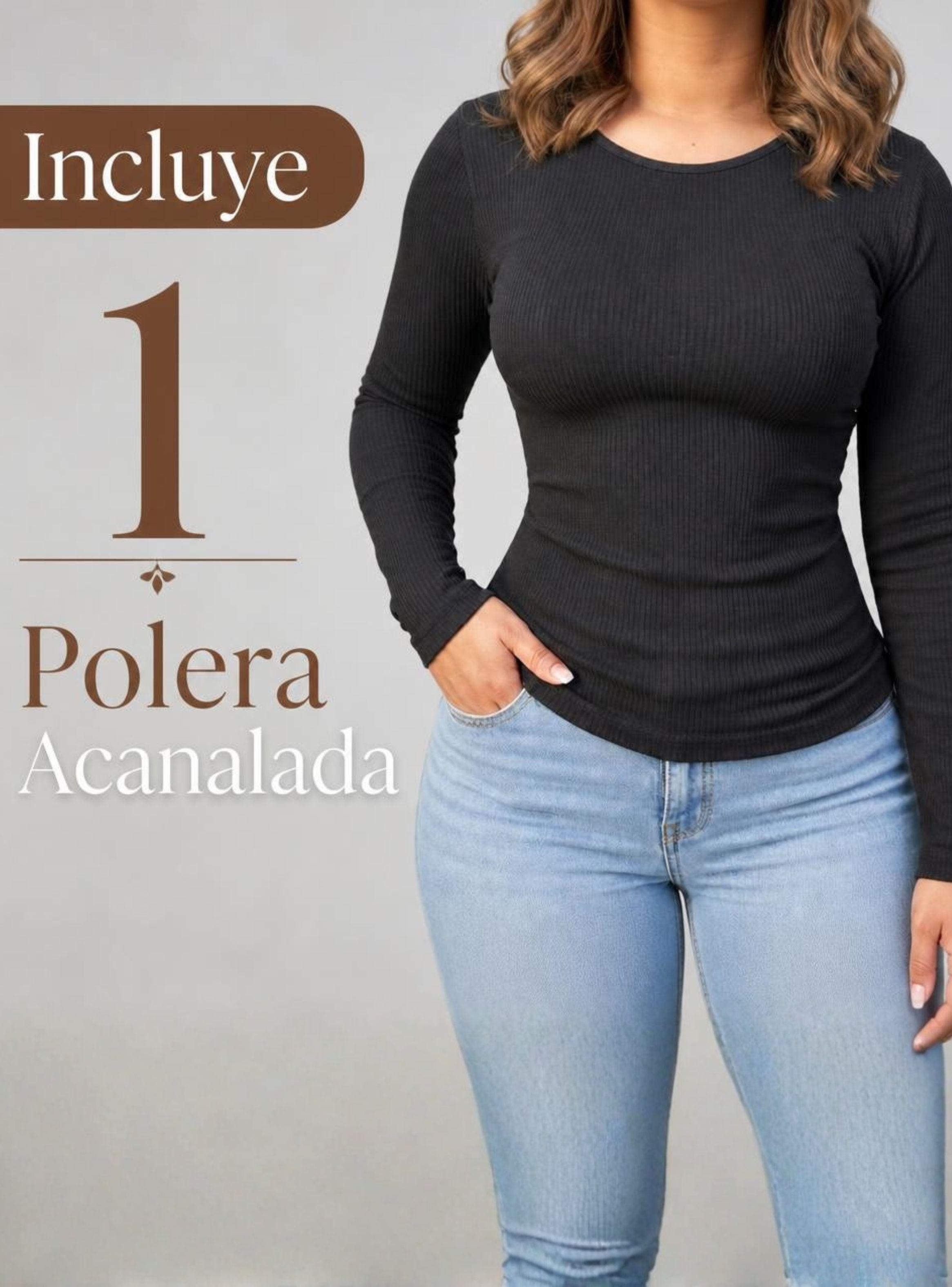 Camiseta Polera Polar Primera Capa Negra  Acanalada Reductora Manga Larga Mujer-2
