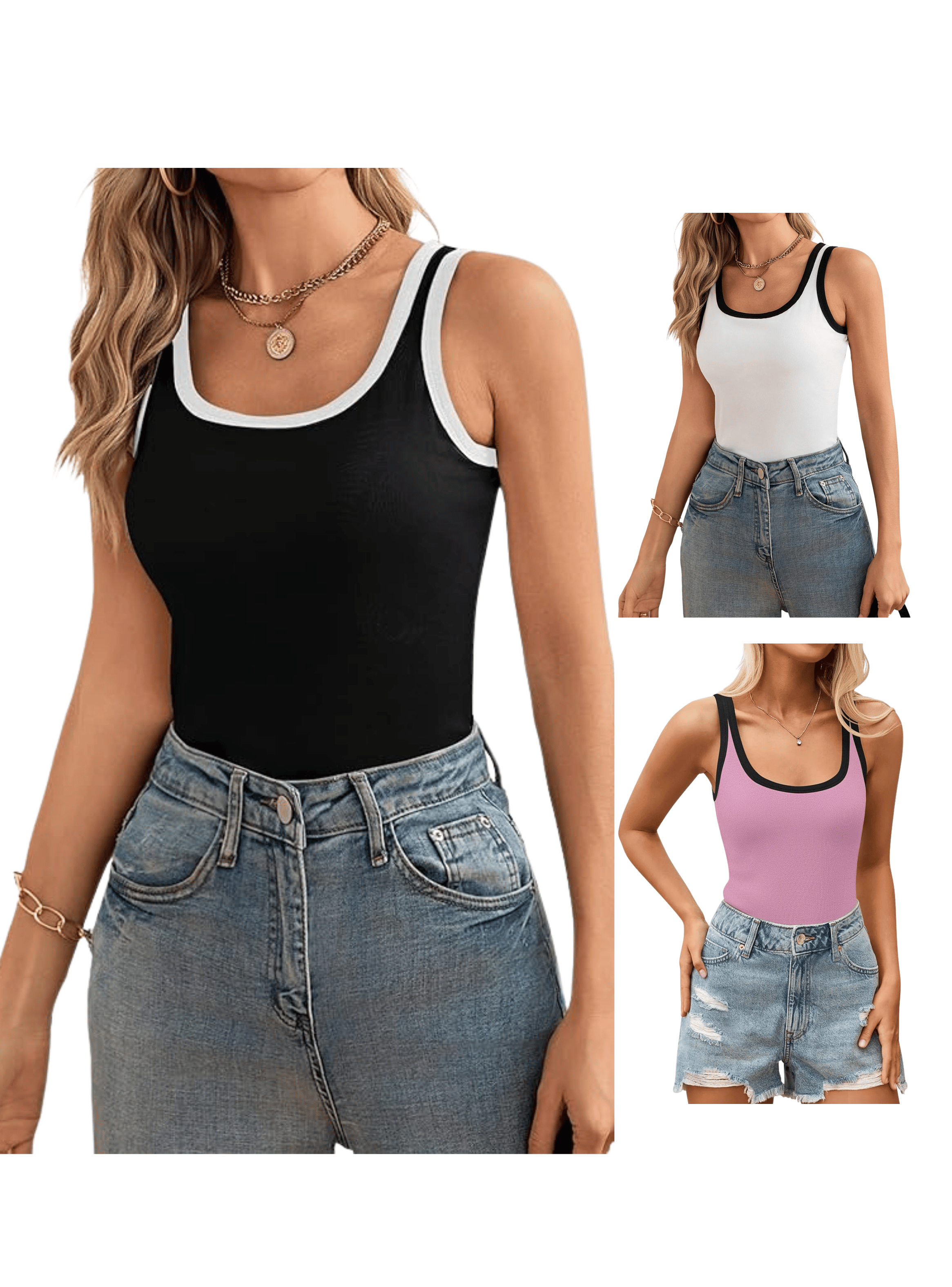 Pack 3 Poleras Mujer Sin Mangas Elasticada Colores Surtidos M y L-0