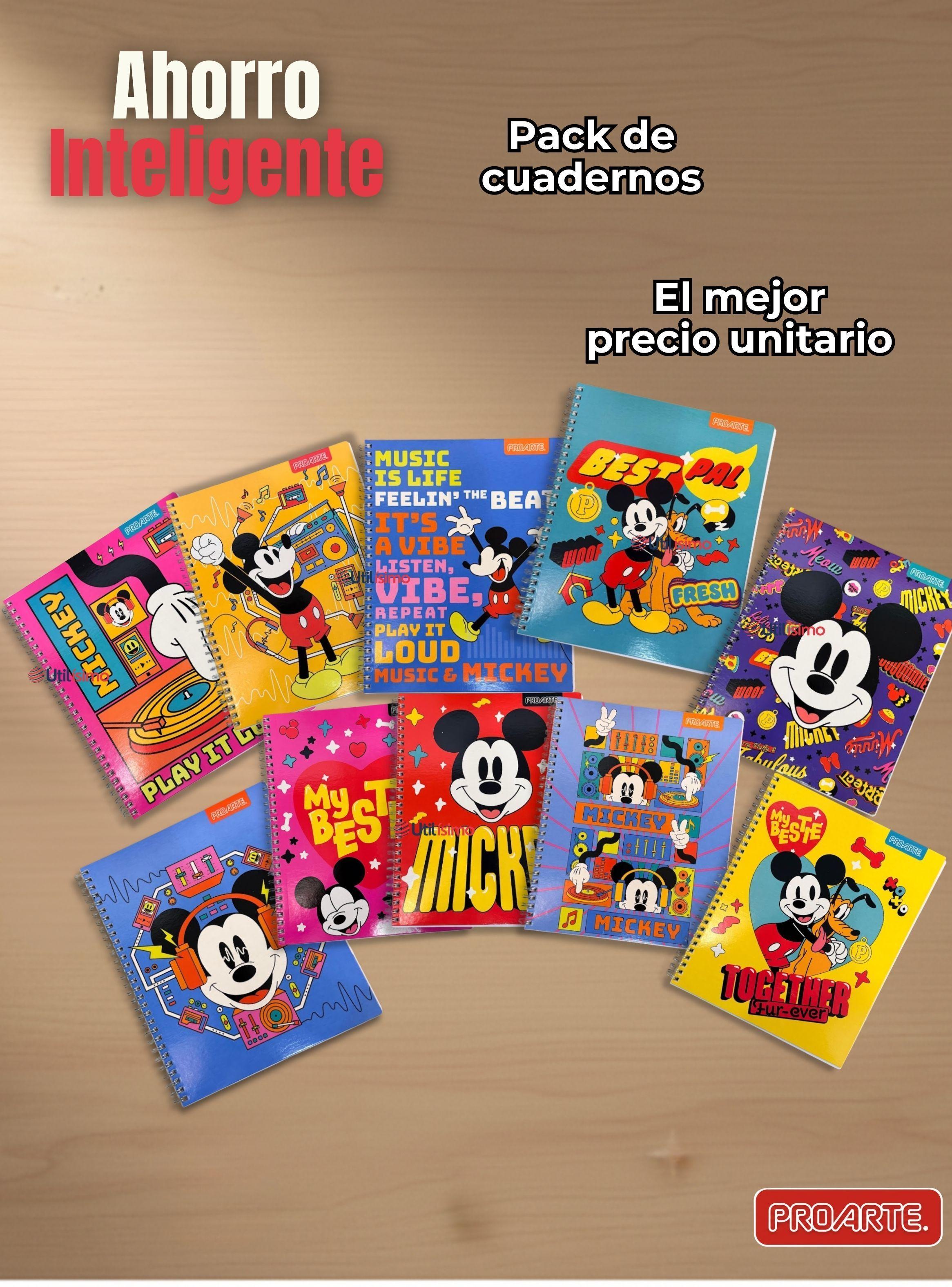 Pack 5 Cuadernos Universitarios Mickey Mouse Proarte 7mm 100 Hojas Diseños Surtidos-7