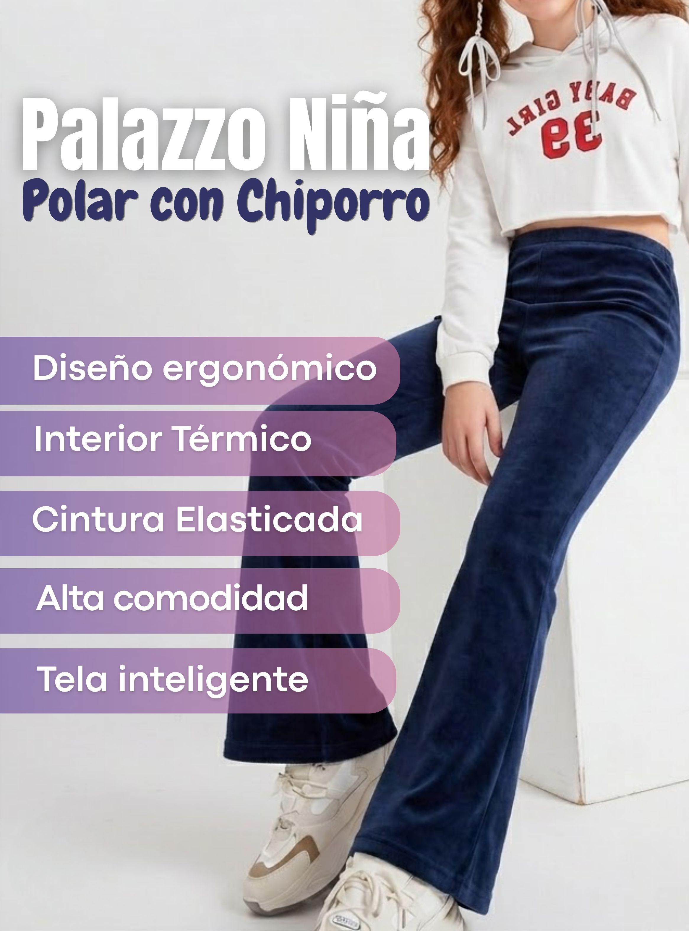 Pantalón Palazzo Polar Con Chiporro Niña Juvenil Elasticada Calza Térmica Navy Blue-3