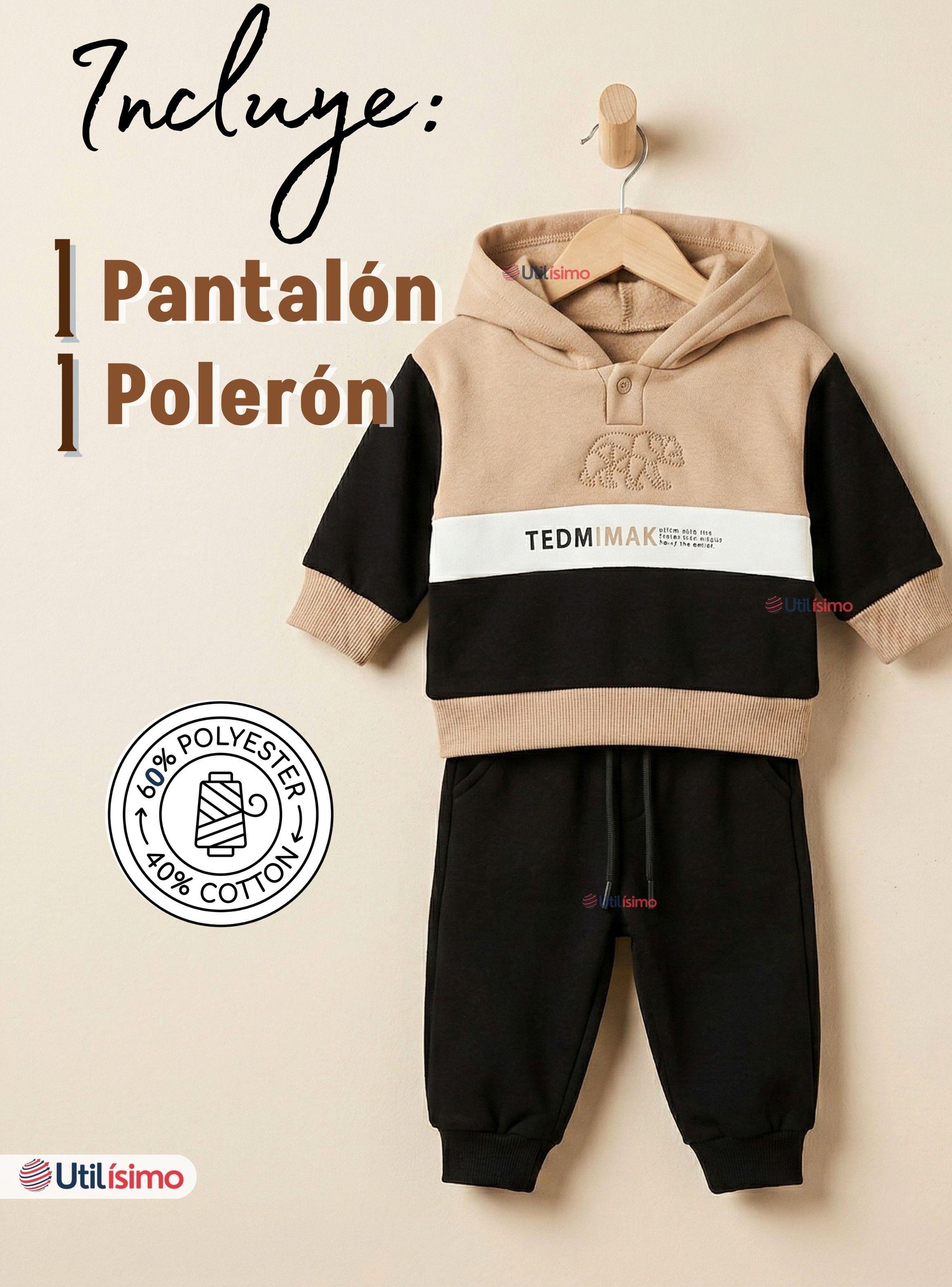 Conjunto 2 Piezas Buzo Pantalón Y Polerón Con Capucha Negro para Bebé Niño-2