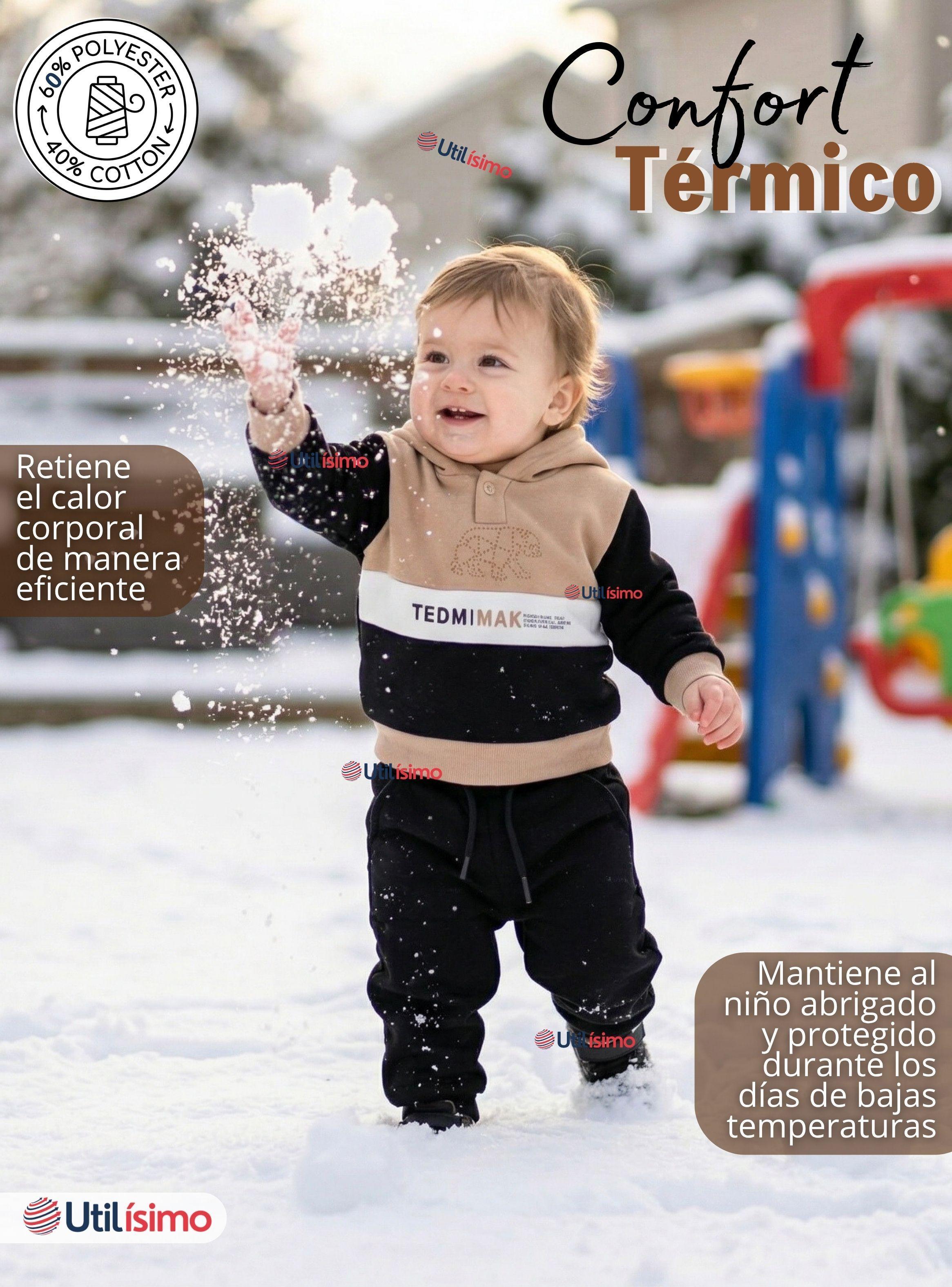 Conjunto 2 Piezas Buzo Pantalón Y Polerón Con Capucha Negro para Bebé Niño-7