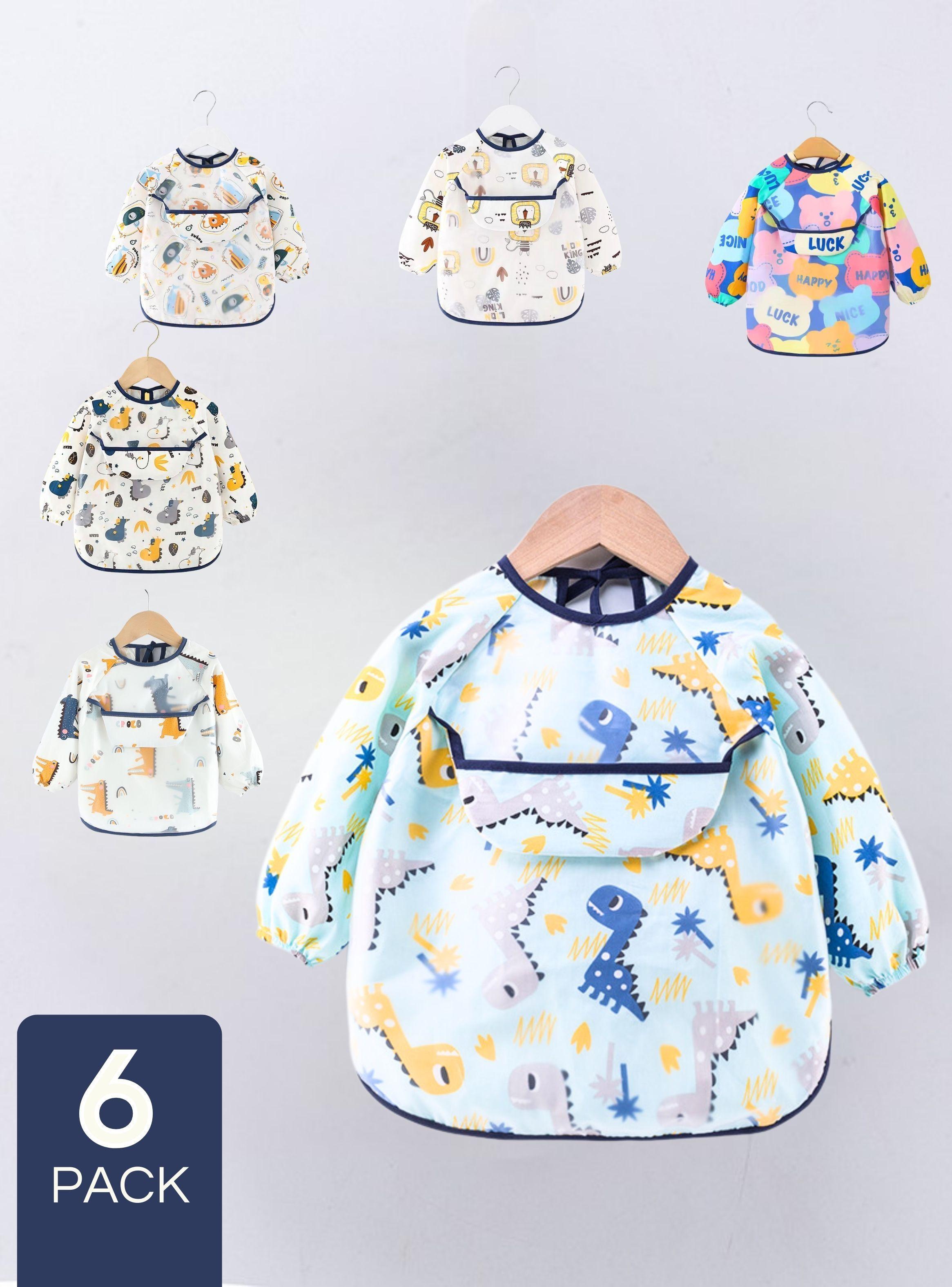 Pack 6 Babero Delantal Impermeable Premium Con Mangas Larga Para Bebe Y Niño-0