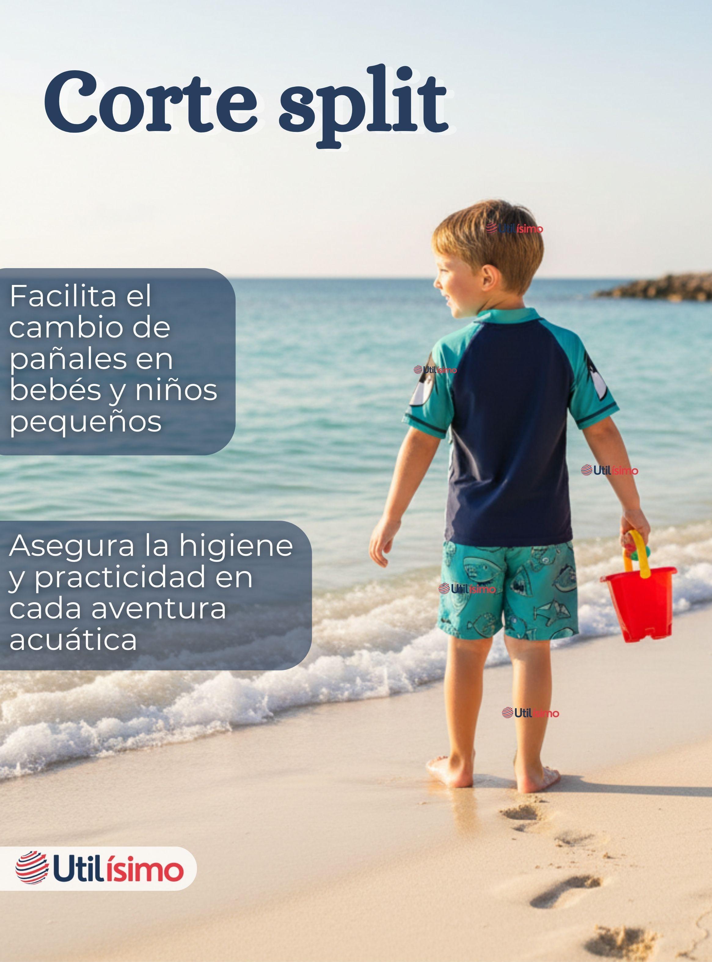 Traje de Baño de 3 Piezas Manga Corta Pantalón Corto y Gorro Corte Split Niño 2 a 8 años Blue Shark-6