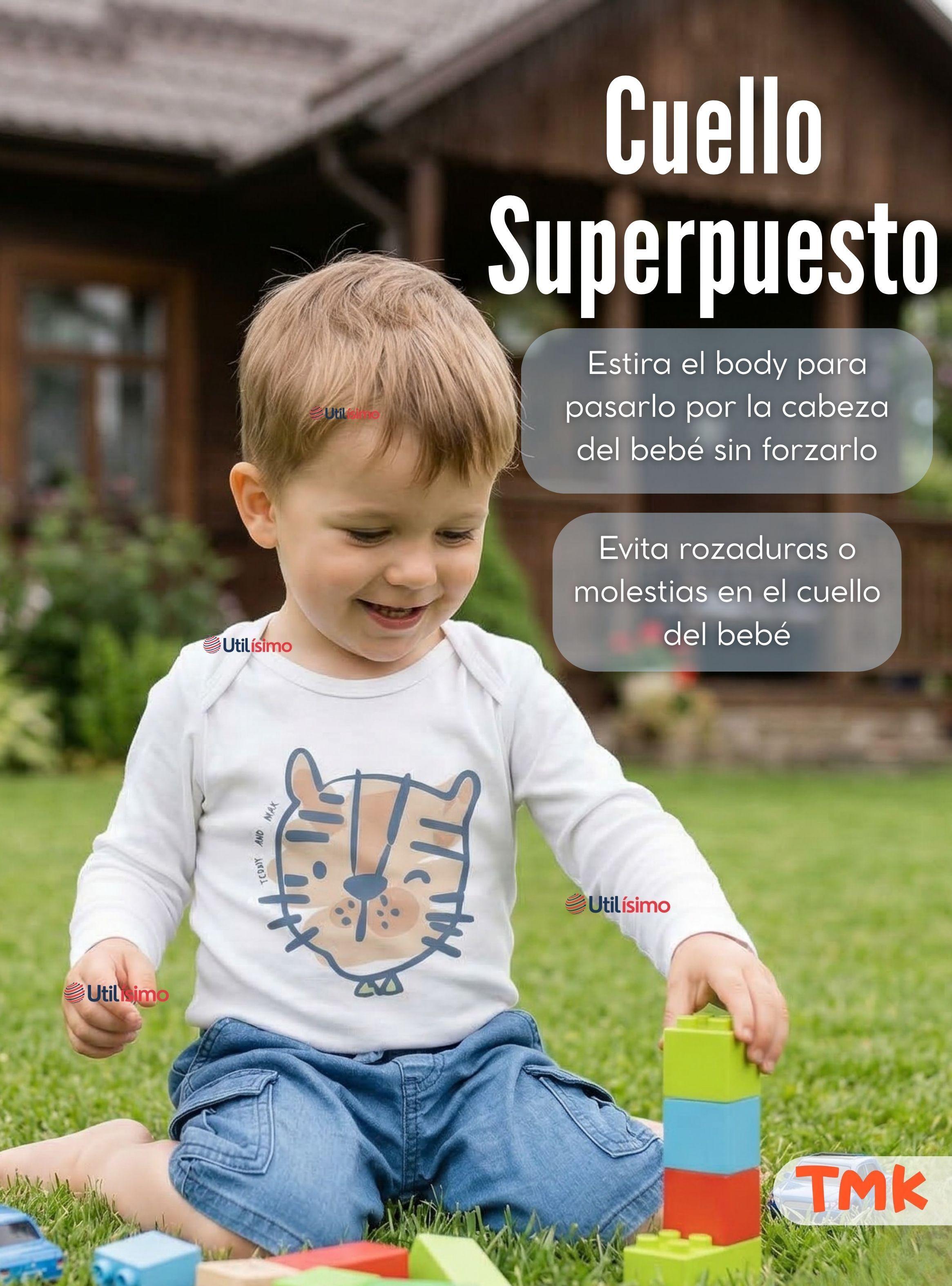 Pack 5 Bodys Manga Larga 100% Algodón Bebé Niños Wild Tiger-5