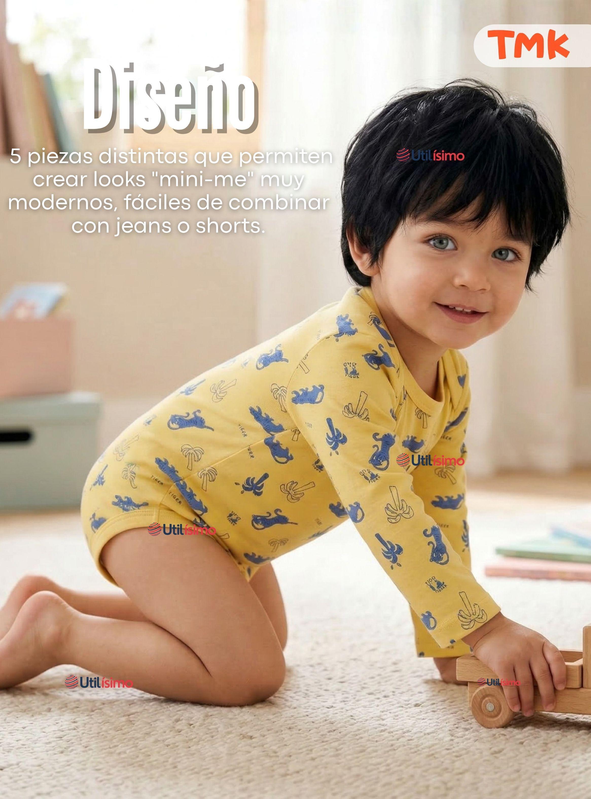 Pack 5 Bodys Manga Larga 100% Algodón Bebé Niños Wild Tiger-7