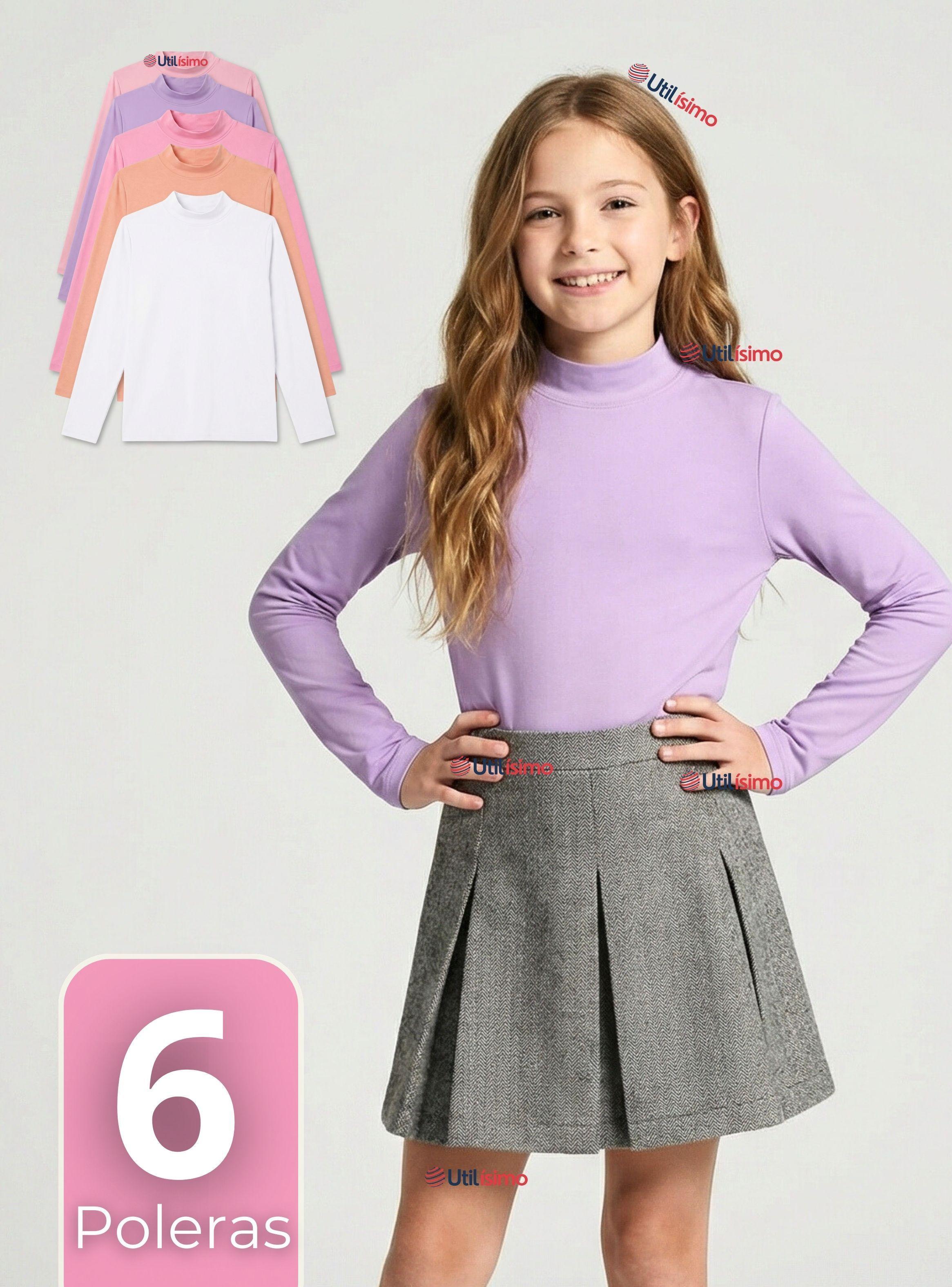 Pack 6 Polera Camiseta Bambú Cuello Beatle Primera Capa Manga Larga Colores Surtidos Niñas-0