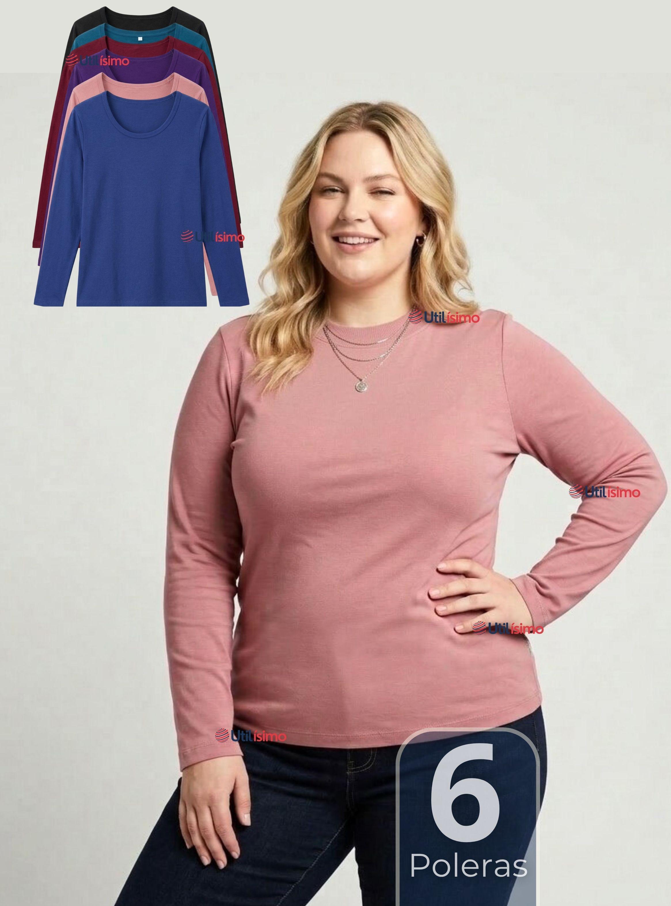 Pack 6 Camisetas Poleras Bambú Primera Capa Manga Larga de Colores Surtidos Mujer-0