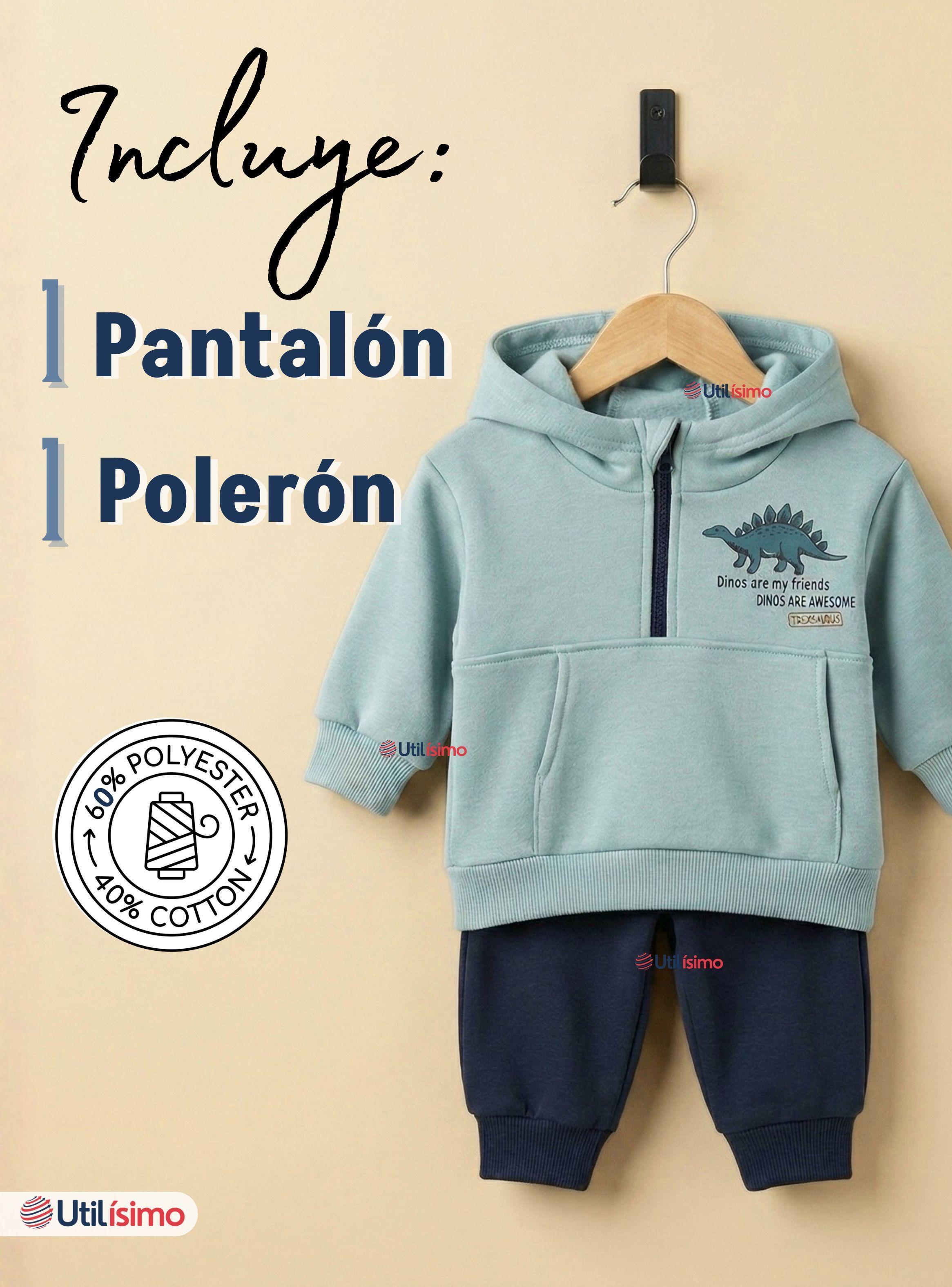 Conjunto 2 Piezas Buzo Pantalón Y Polerón Con Capucha Azul Dinosaurio Bebé-2