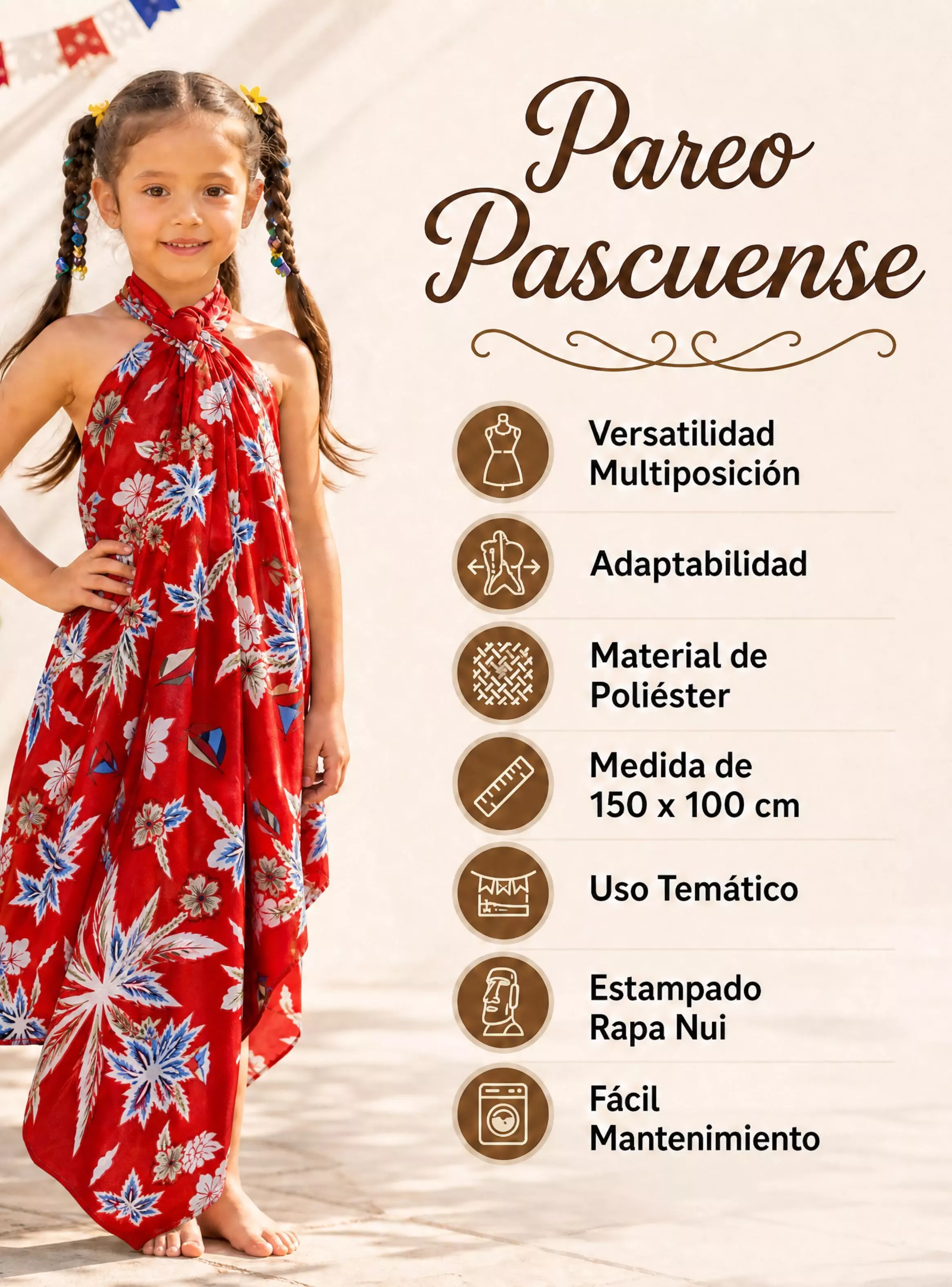 Pareo Pascuense Niña Hawaiano Surtidos Danza Fiestas Patrias-3