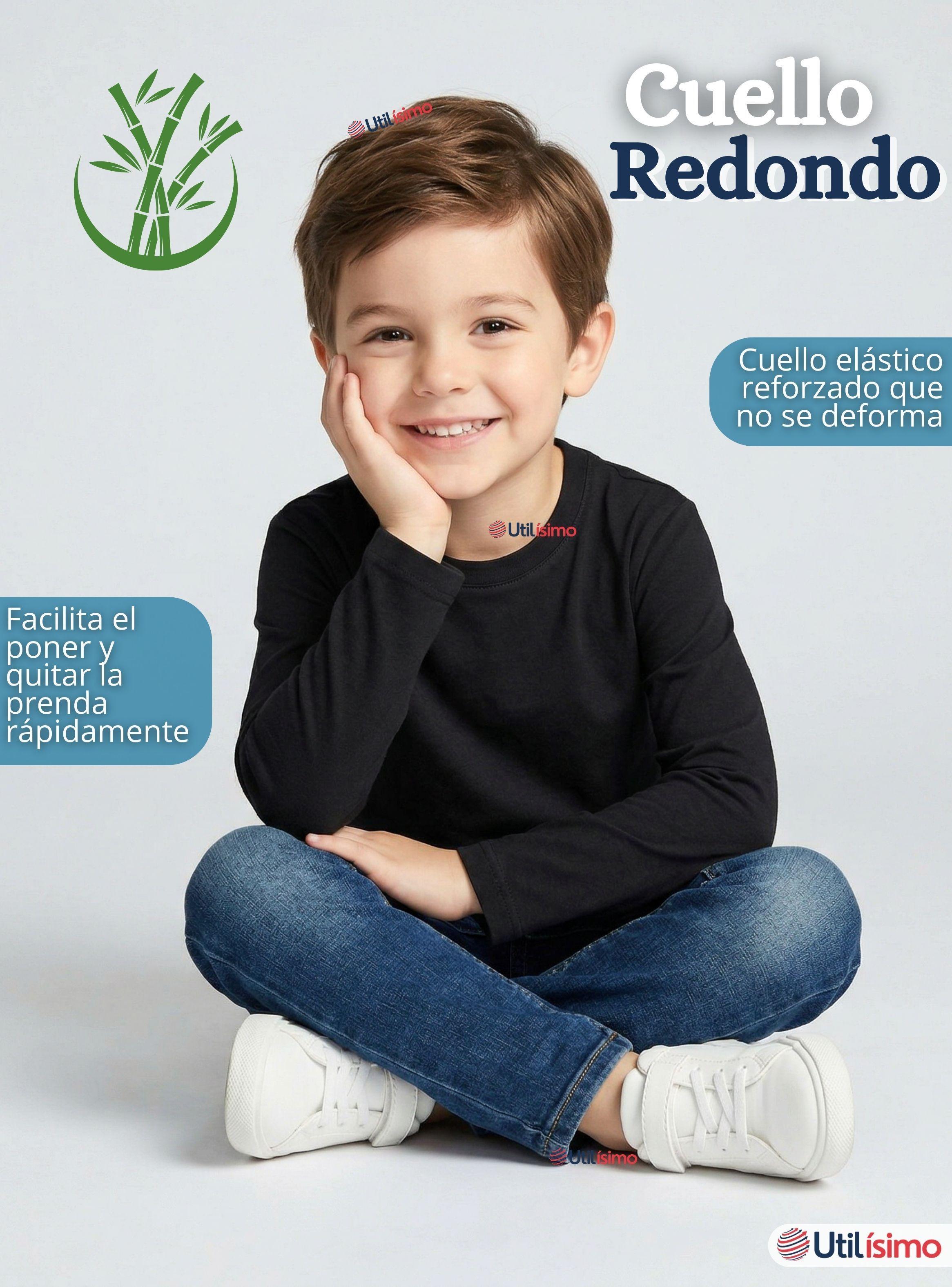 Pack 6 Poleras Camiseta Bambú Cuello Redondo Primera Capa Mangas Larga Colores Surtidos Niños-6