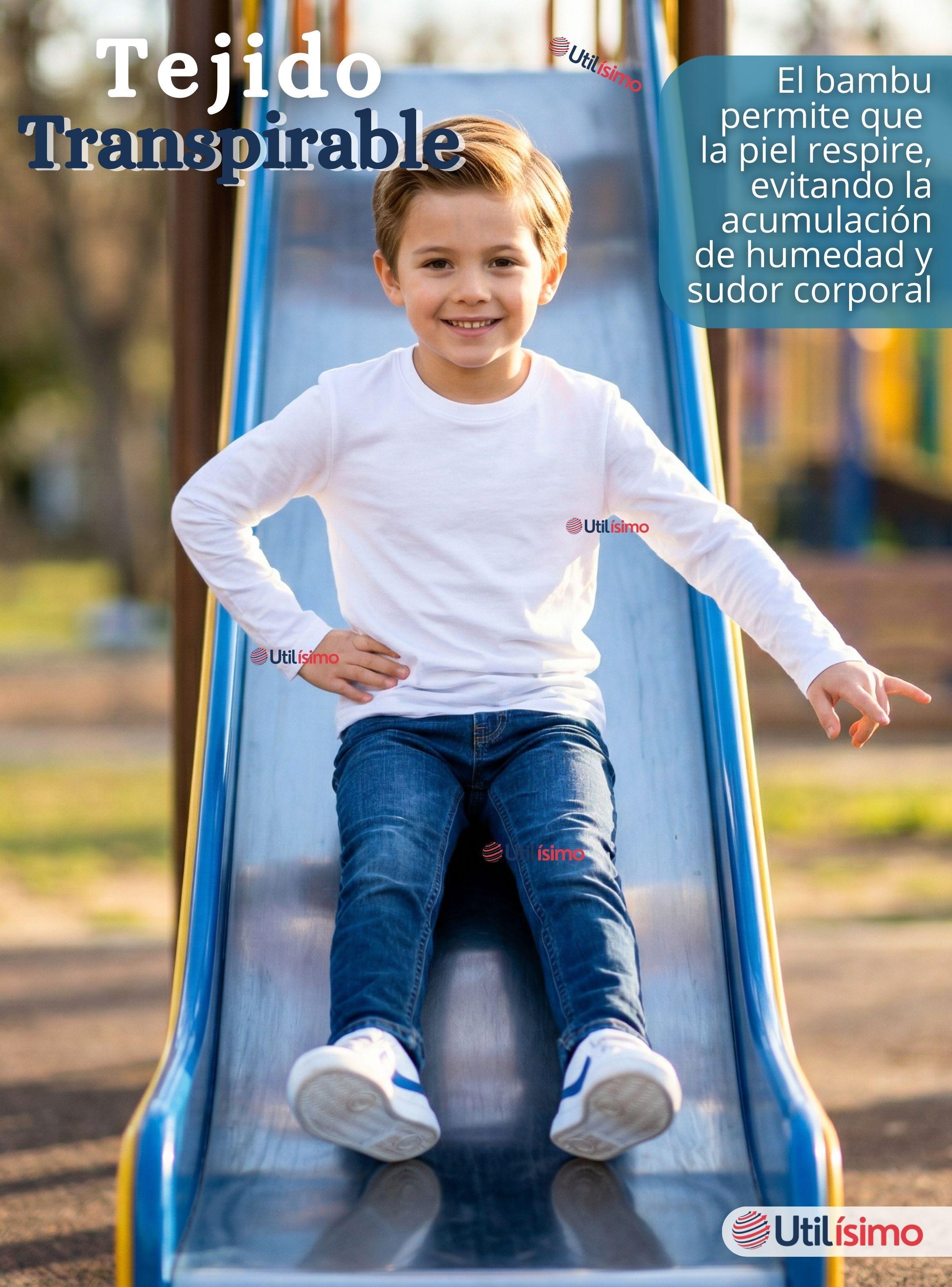 Pack 6 Poleras Camiseta Bambú Cuello Redondo Primera Capa Mangas Larga Colores Surtidos Niños-7