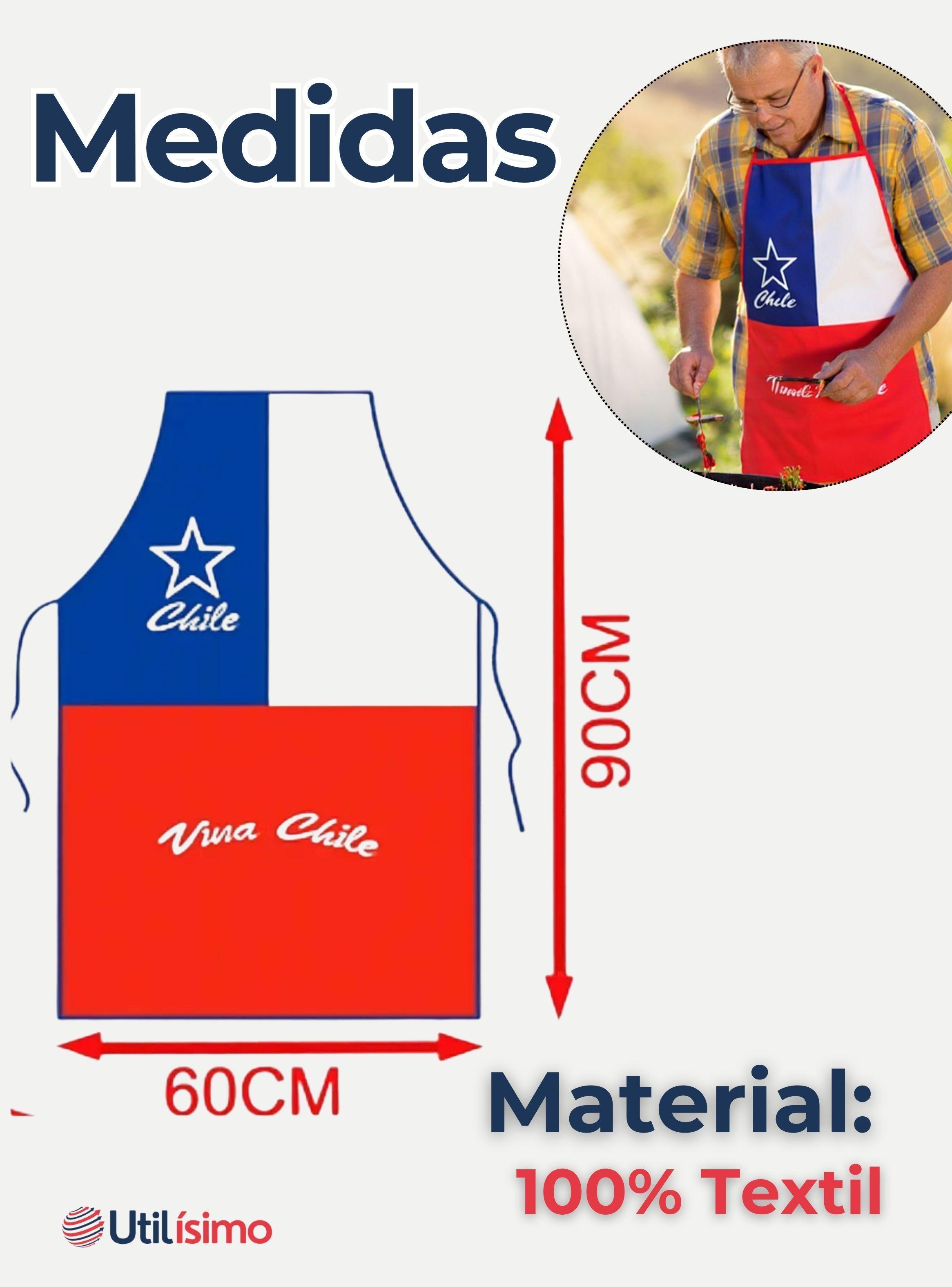 Pack 3 Delantal Cocina Fiestas Patrias Bandera Chilena 60X90 CM Viva Chile-2