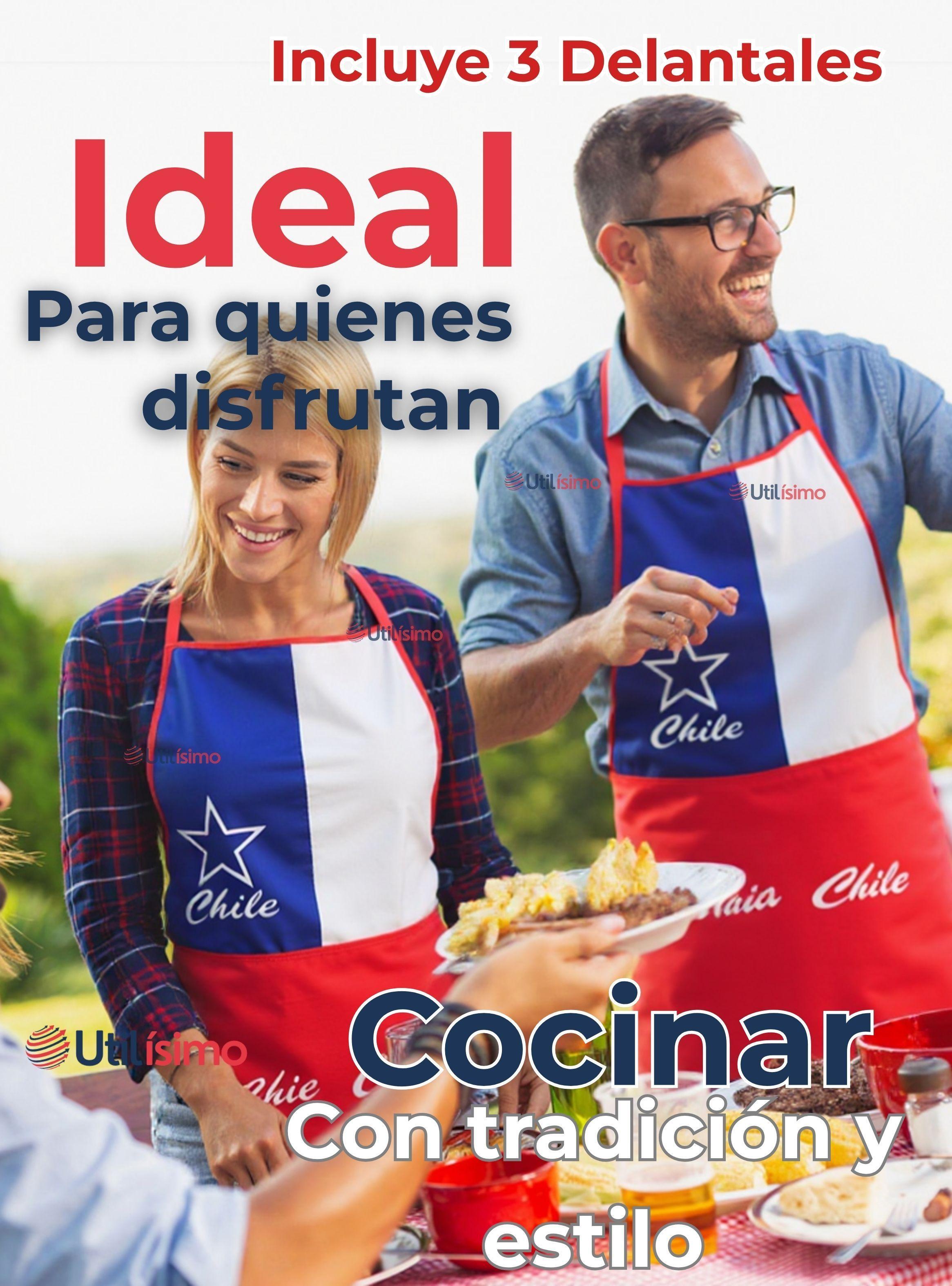 Pack 3 Delantal Cocina Fiestas Patrias Bandera Chilena 60X90 CM Viva Chile-3