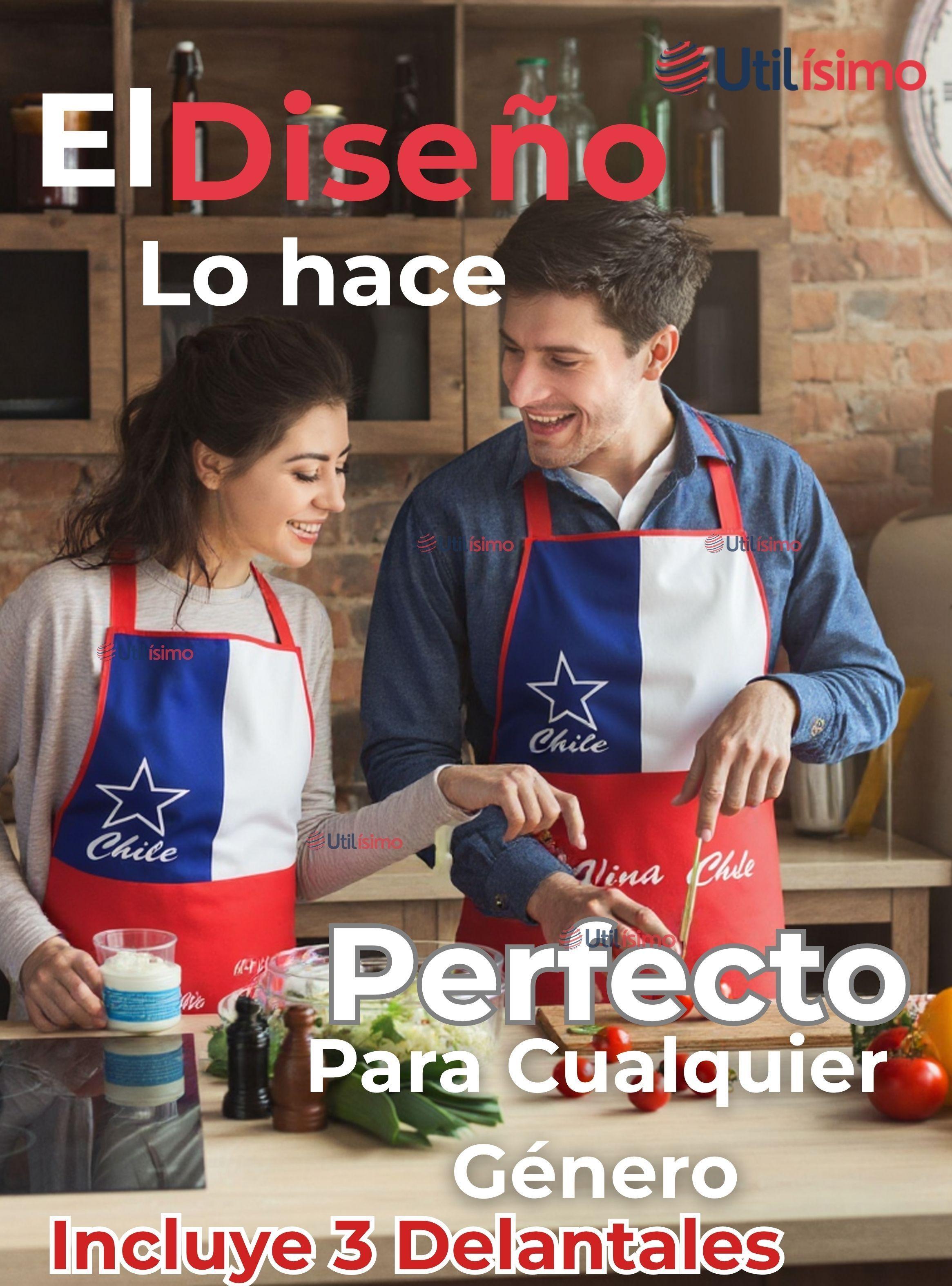Pack 3 Delantal Cocina Fiestas Patrias Bandera Chilena 60X90 CM Viva Chile-4