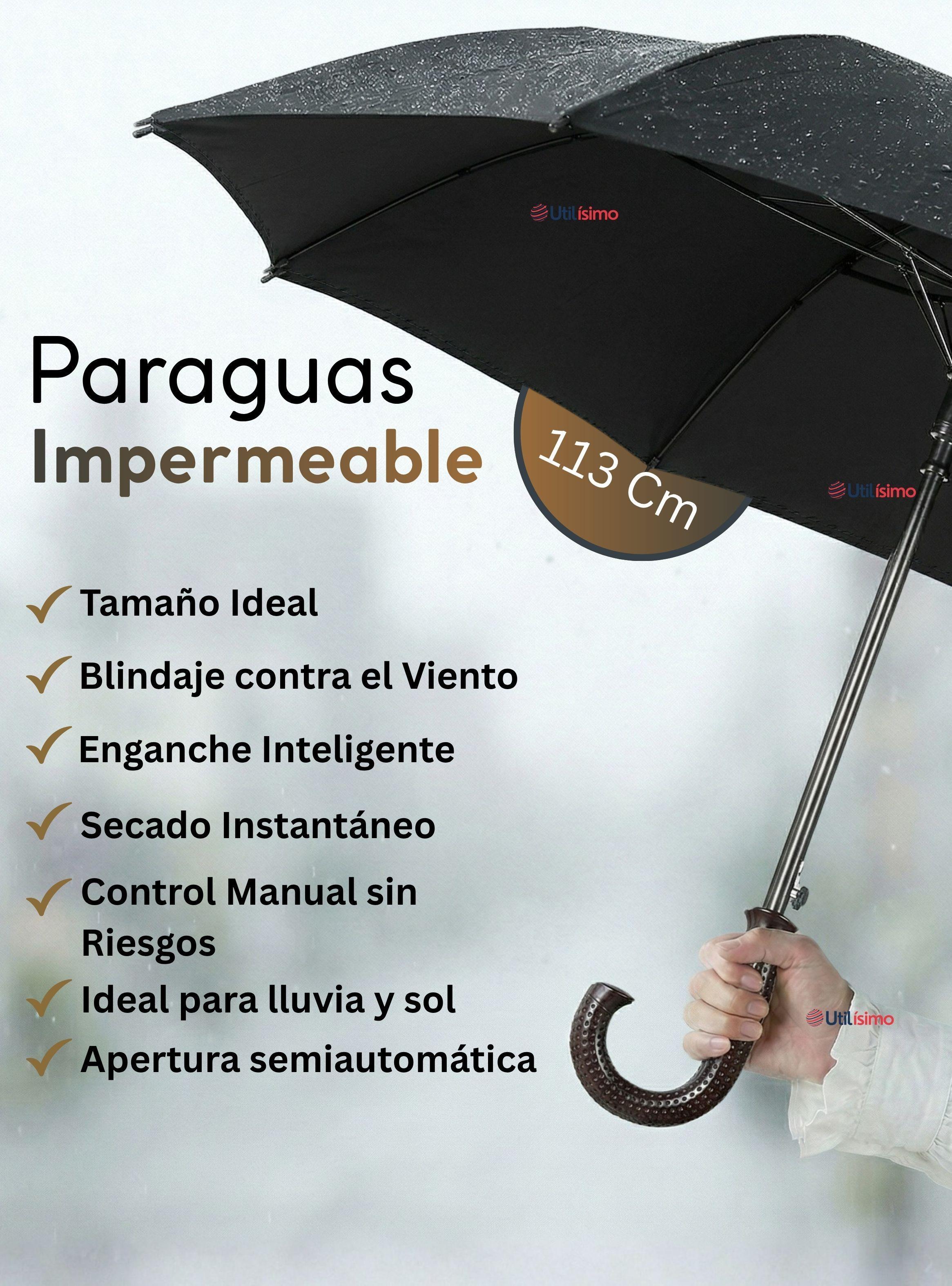 Paraguas Impermeable Grande 113Cm Sombrilla Automática Mango Largo -3