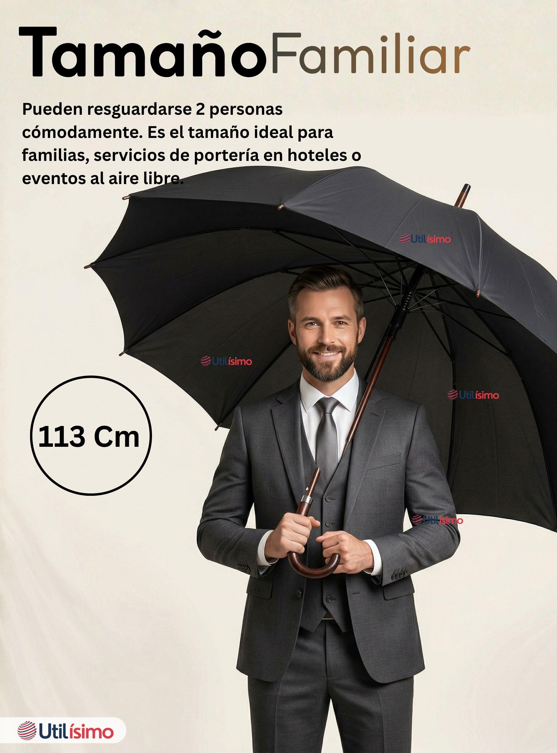 Paraguas Impermeable Grande 113Cm Sombrilla Automática Mango Largo -5