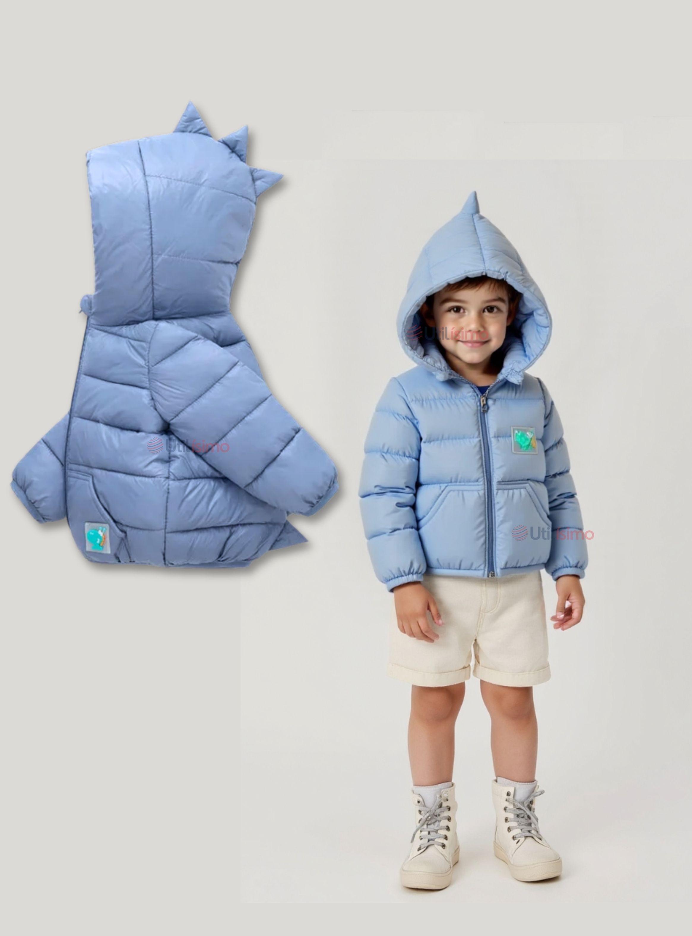 Parka Dinosaurio Con Capucha Manga Larga Niño Azul-0