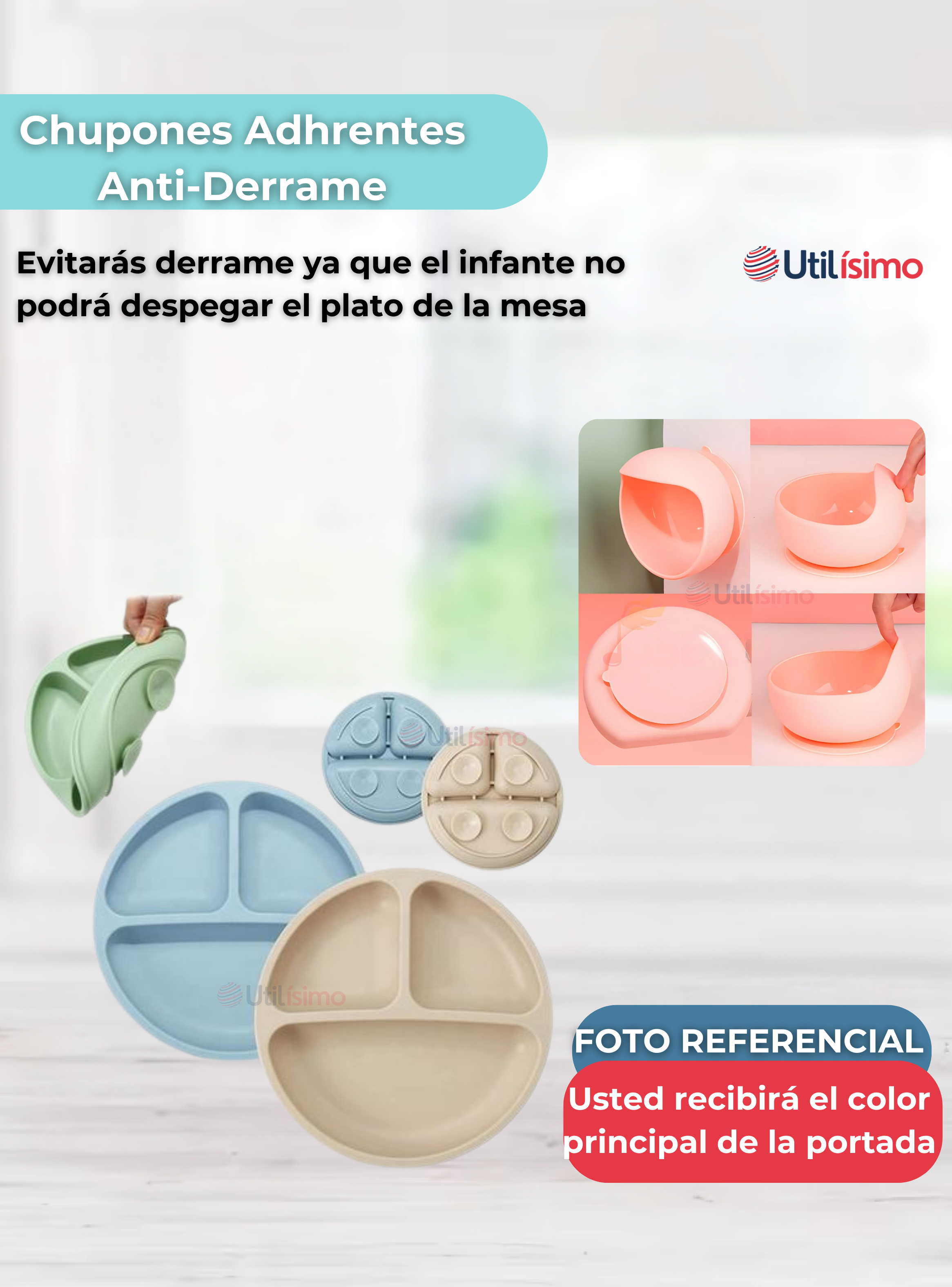 Set De Alimentación Bebé Silicona De Formas 6 Piezas Libre BPA Celeste-7