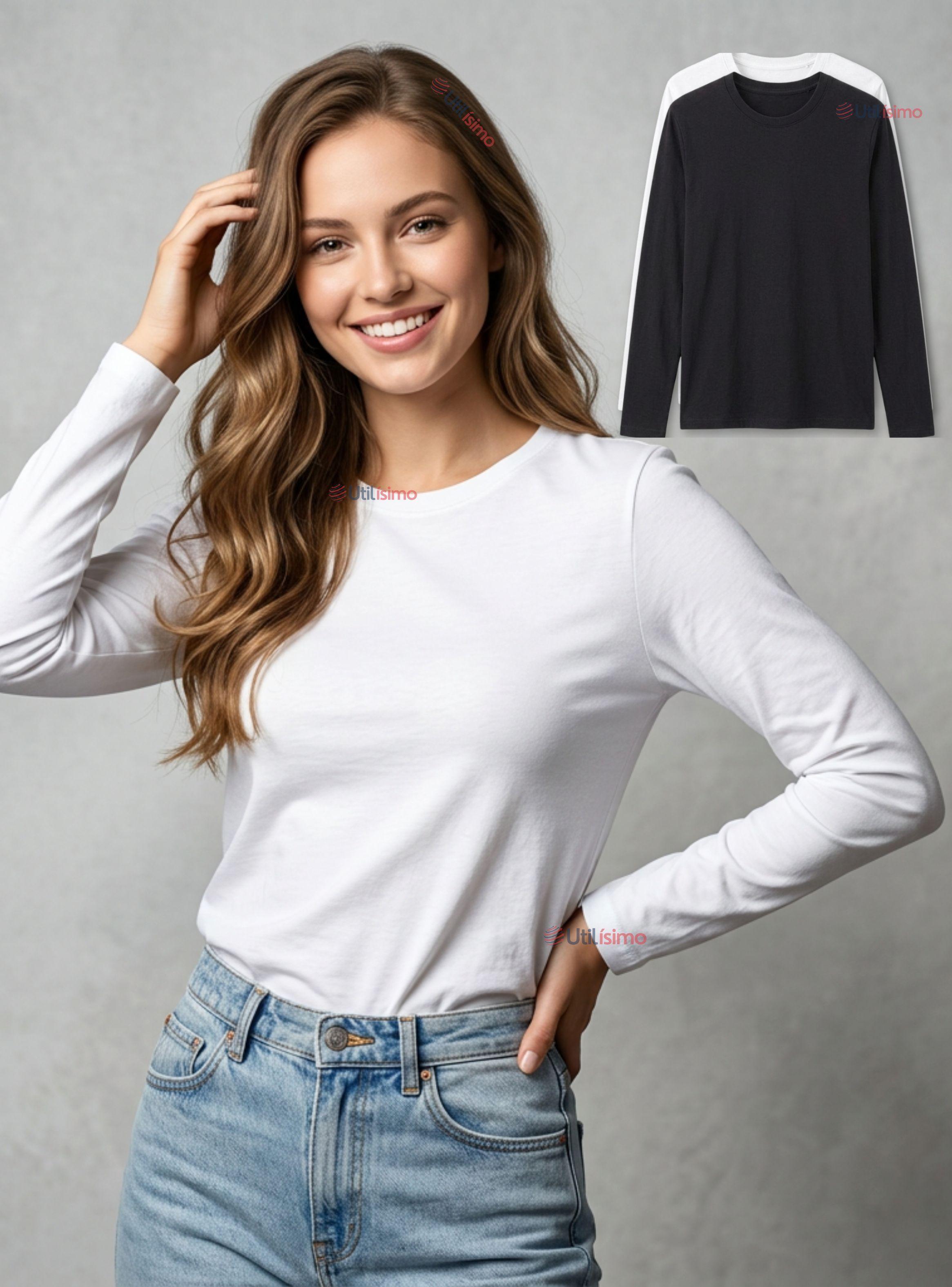 Pack 3 Camisetas Poleras Bambú Primera Capa Manga Larga Blanco Negro Mujer-1