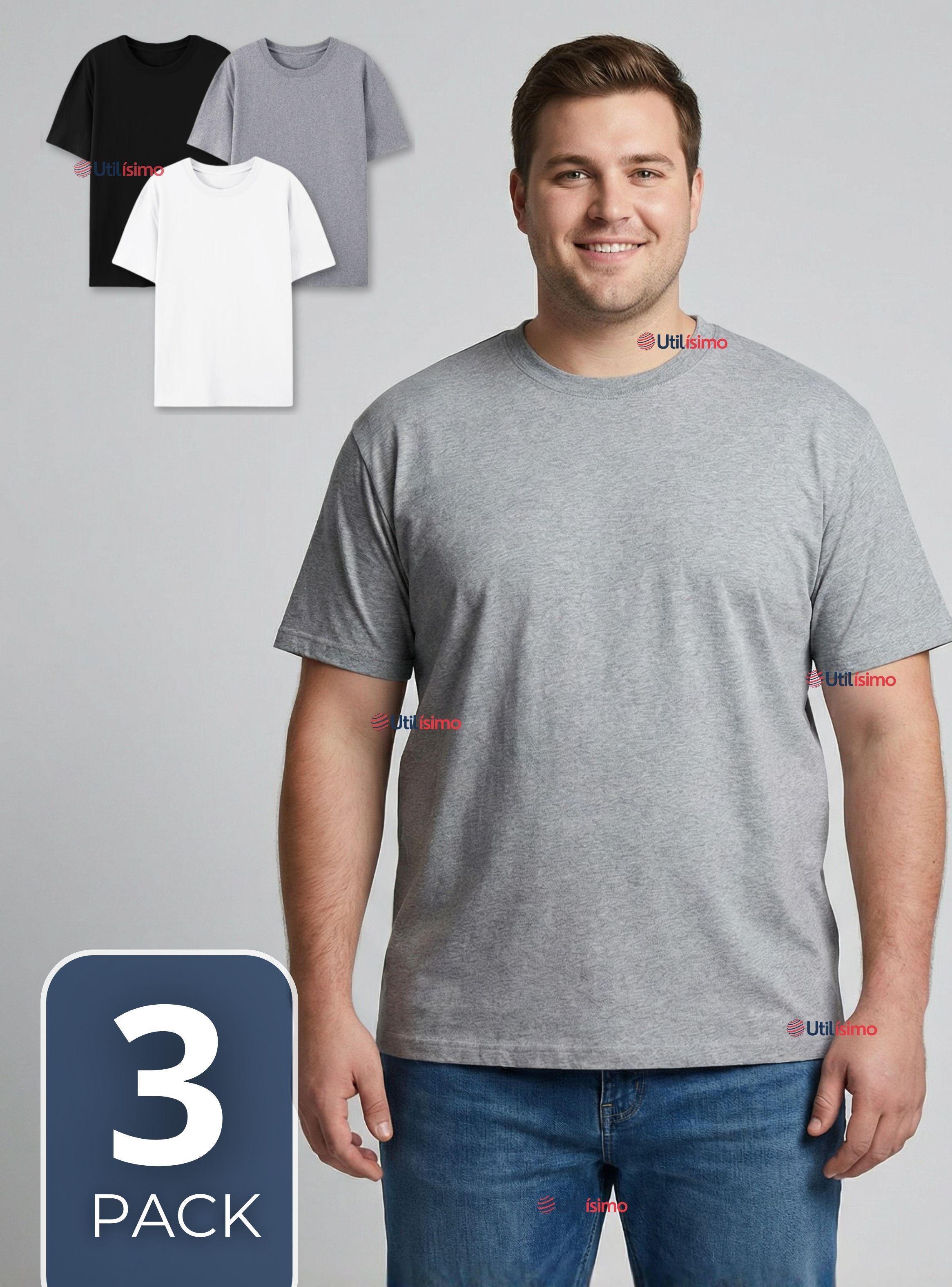 Pack 3 Camisetas Poleras 100% Algodón Básica Lisa Elástica para Hombre en Colores Surtidos-0