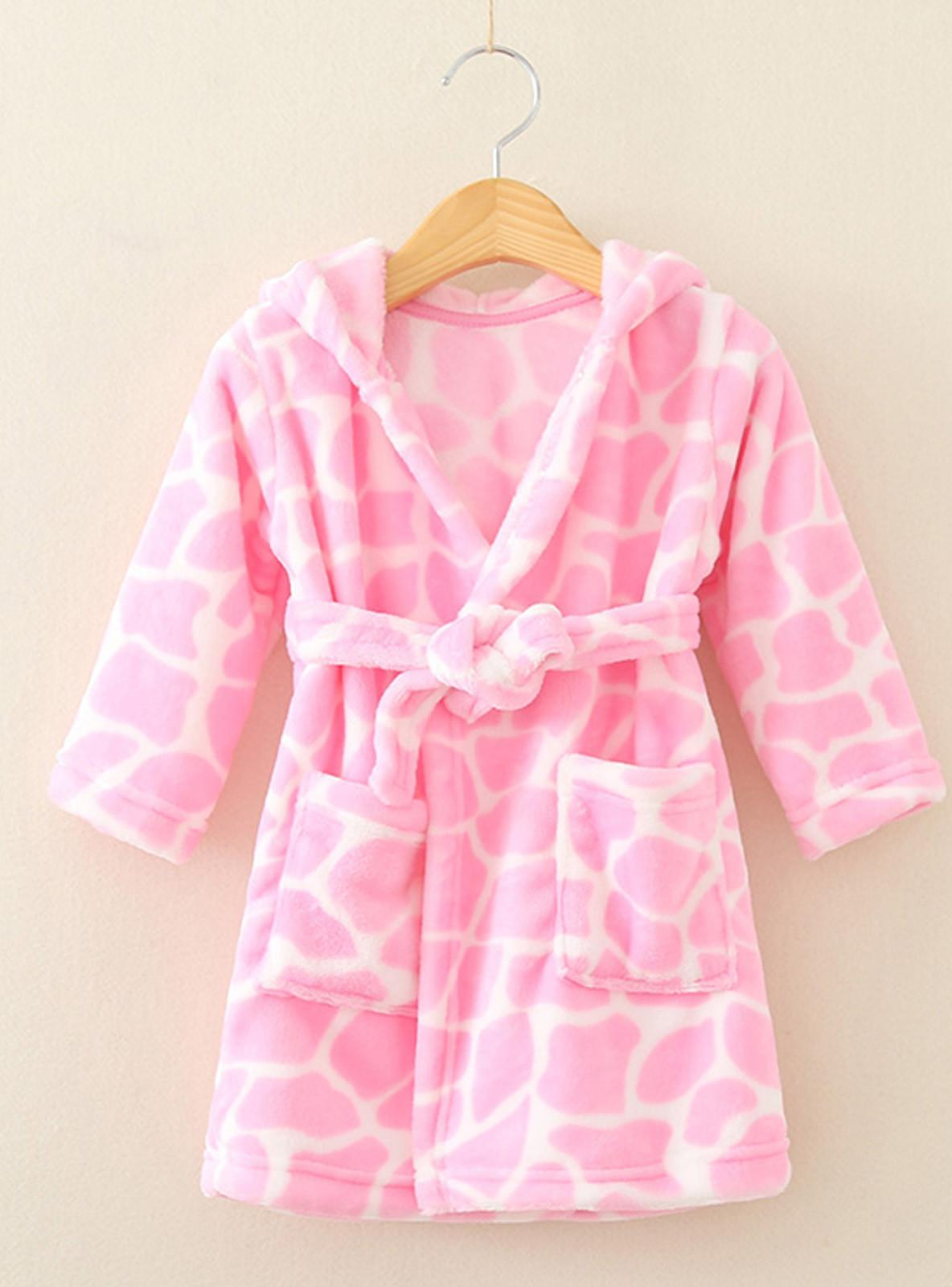 Batas De Baño Con Capucha Y Bolsillos Niña Polar Rosado-3