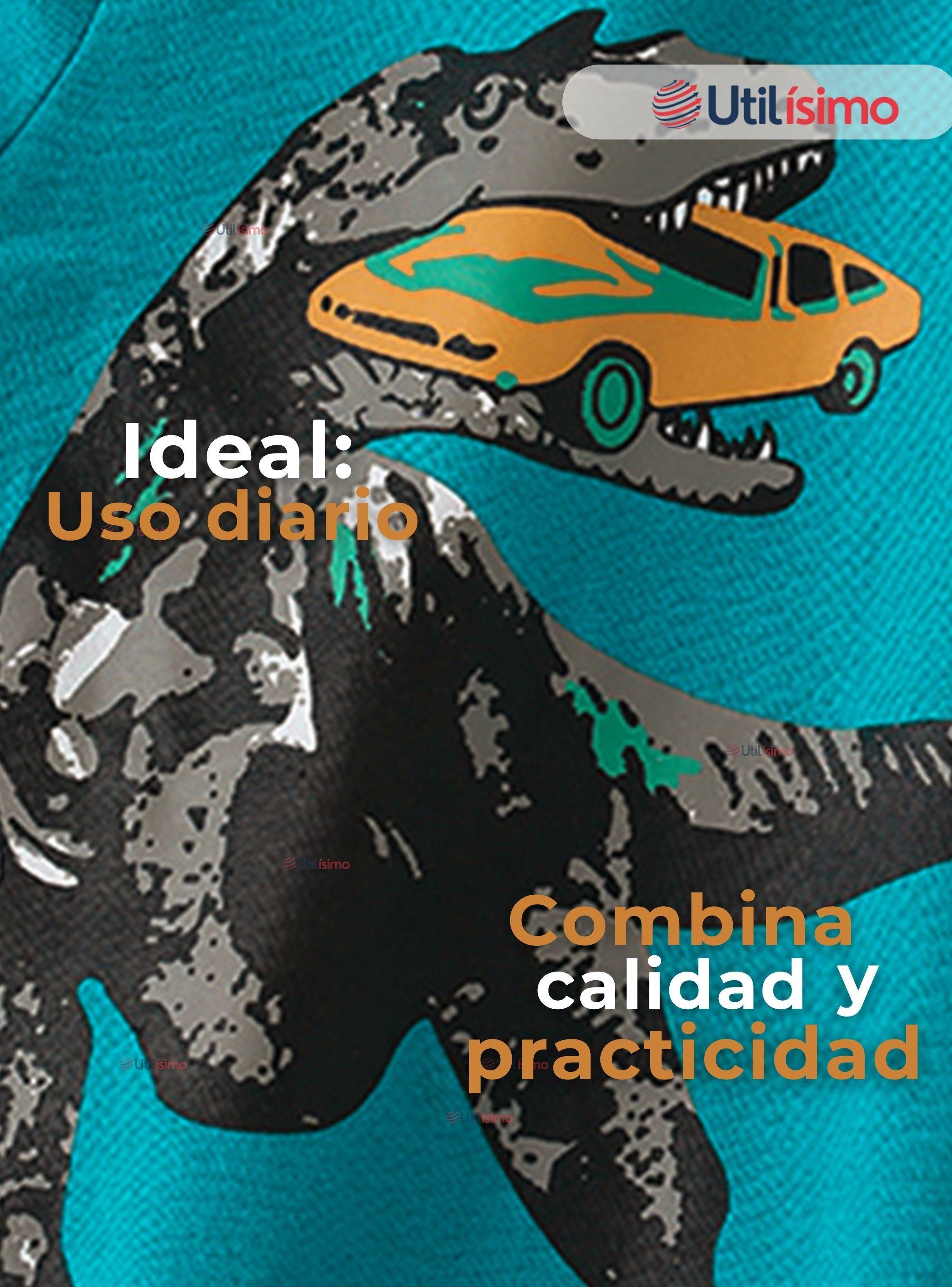 Polera Algodón Manga Larga Niño Camiseta Dinosaurio verde-3