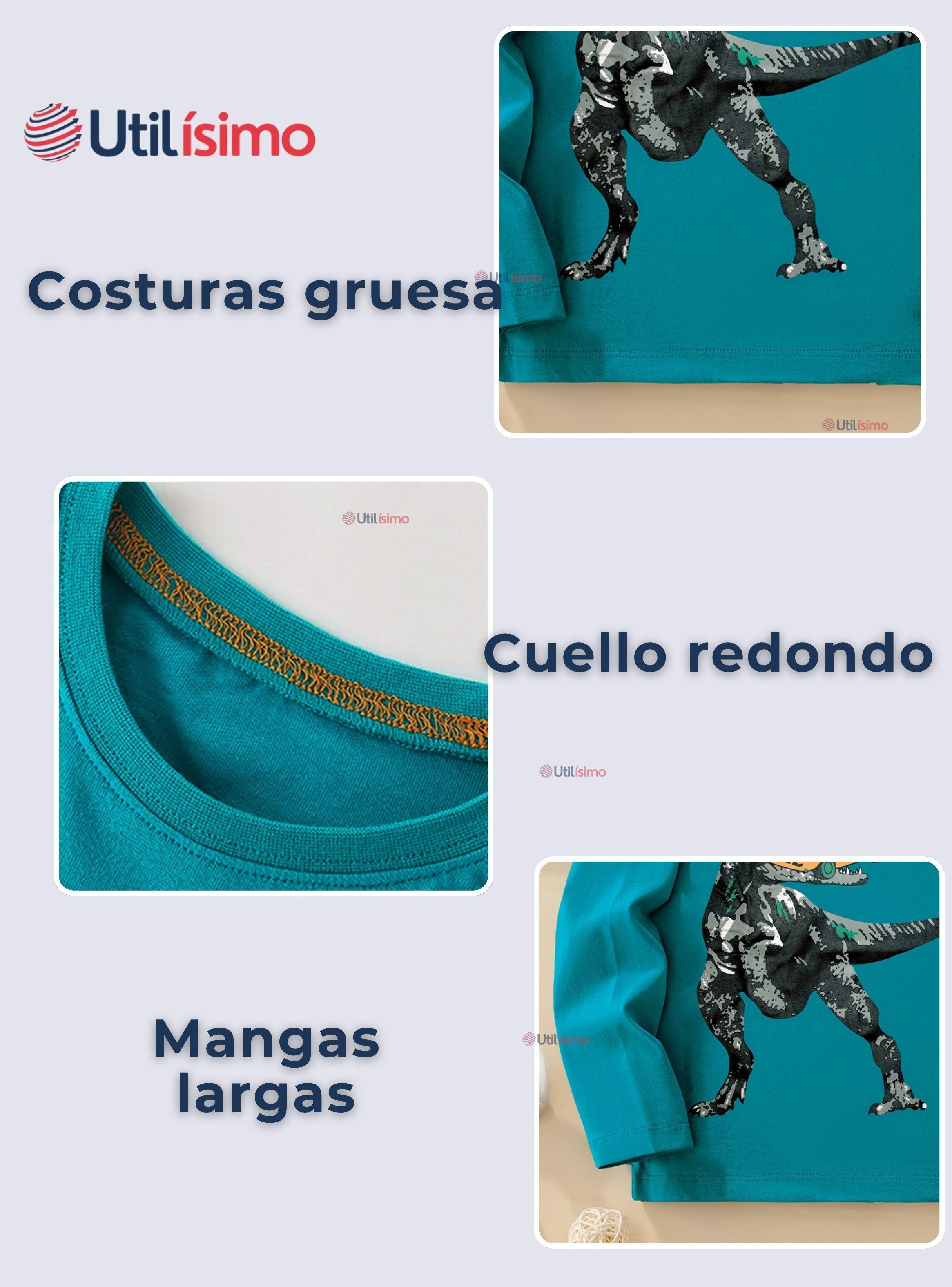 Polera Algodón Manga Larga Niño Camiseta Dinosaurio verde-4
