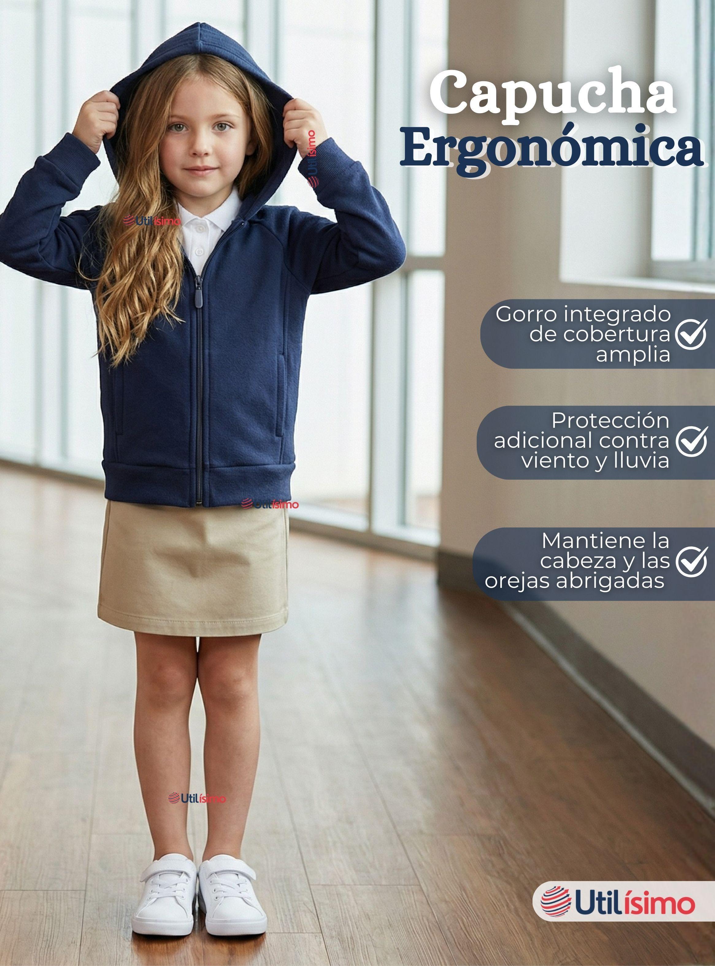 Polerón Escolar Polar Con Capucha Niña Unisex  Azul 5 a 12 años-6