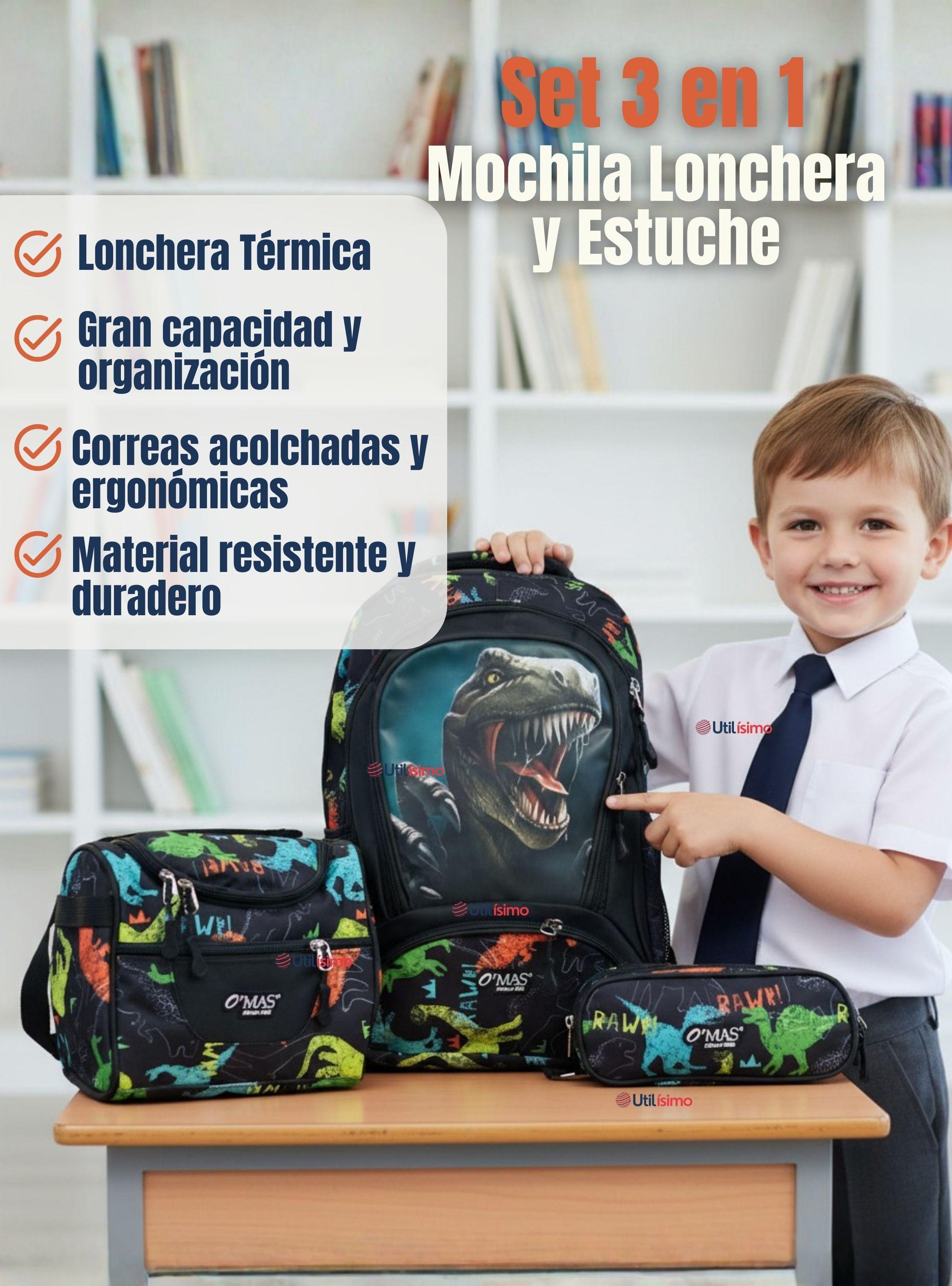 Mochila Escolar Kit + Estuche y Lonchera 45 cm Tela Oxford Dino para Niños-2