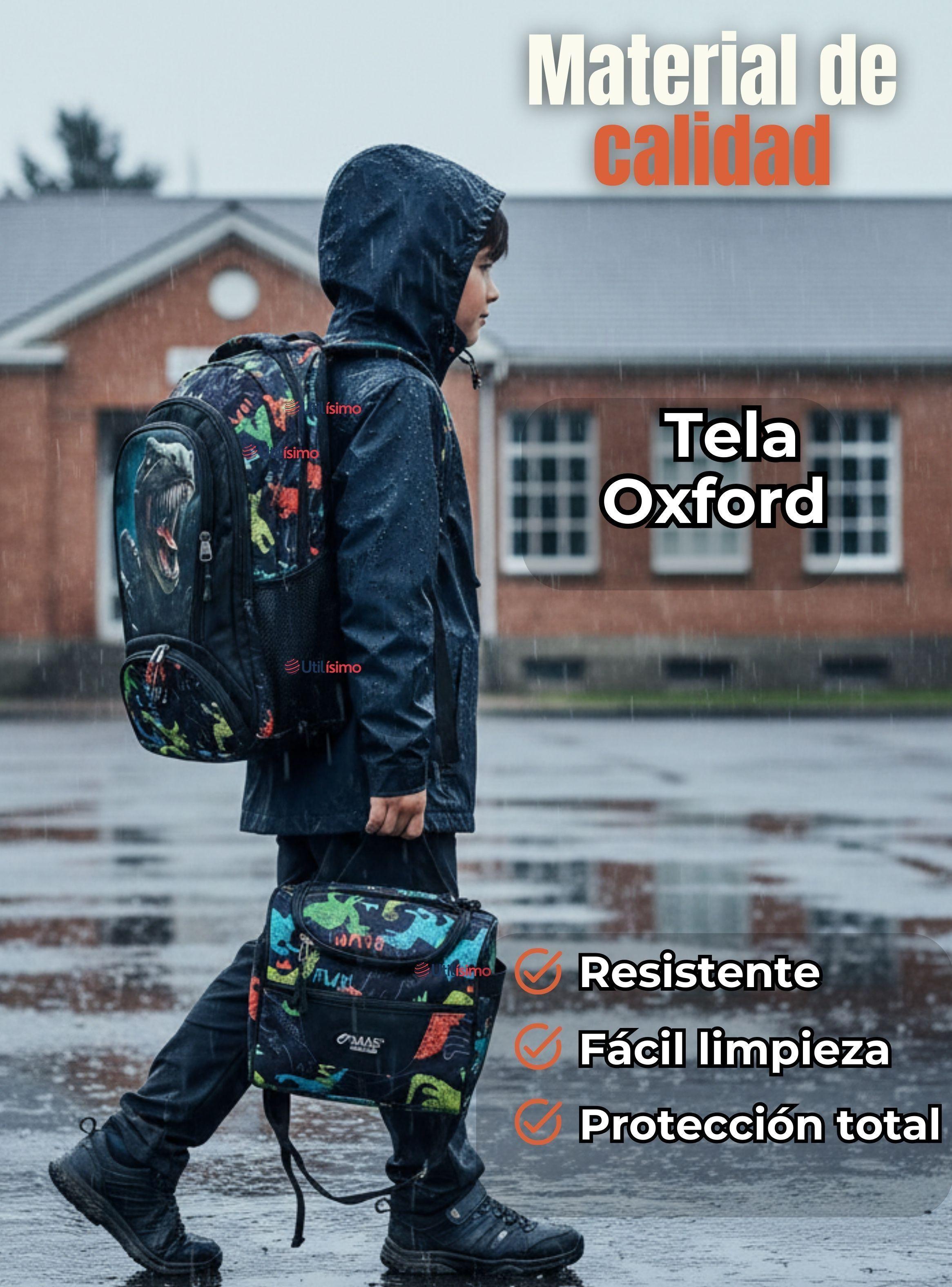 Mochila Escolar Kit + Estuche y Lonchera 45 cm Tela Oxford Dino para Niños-6