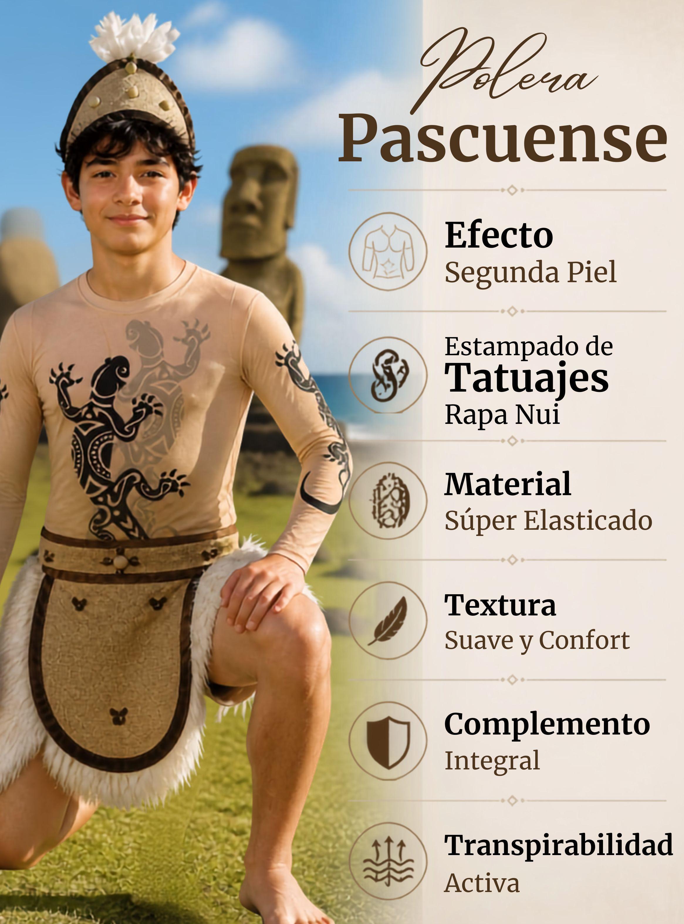 Pack 3 Poleras Efecto Piel Tatuaje Falso Juvenil Rapa Nui Fiestas Patrias-4