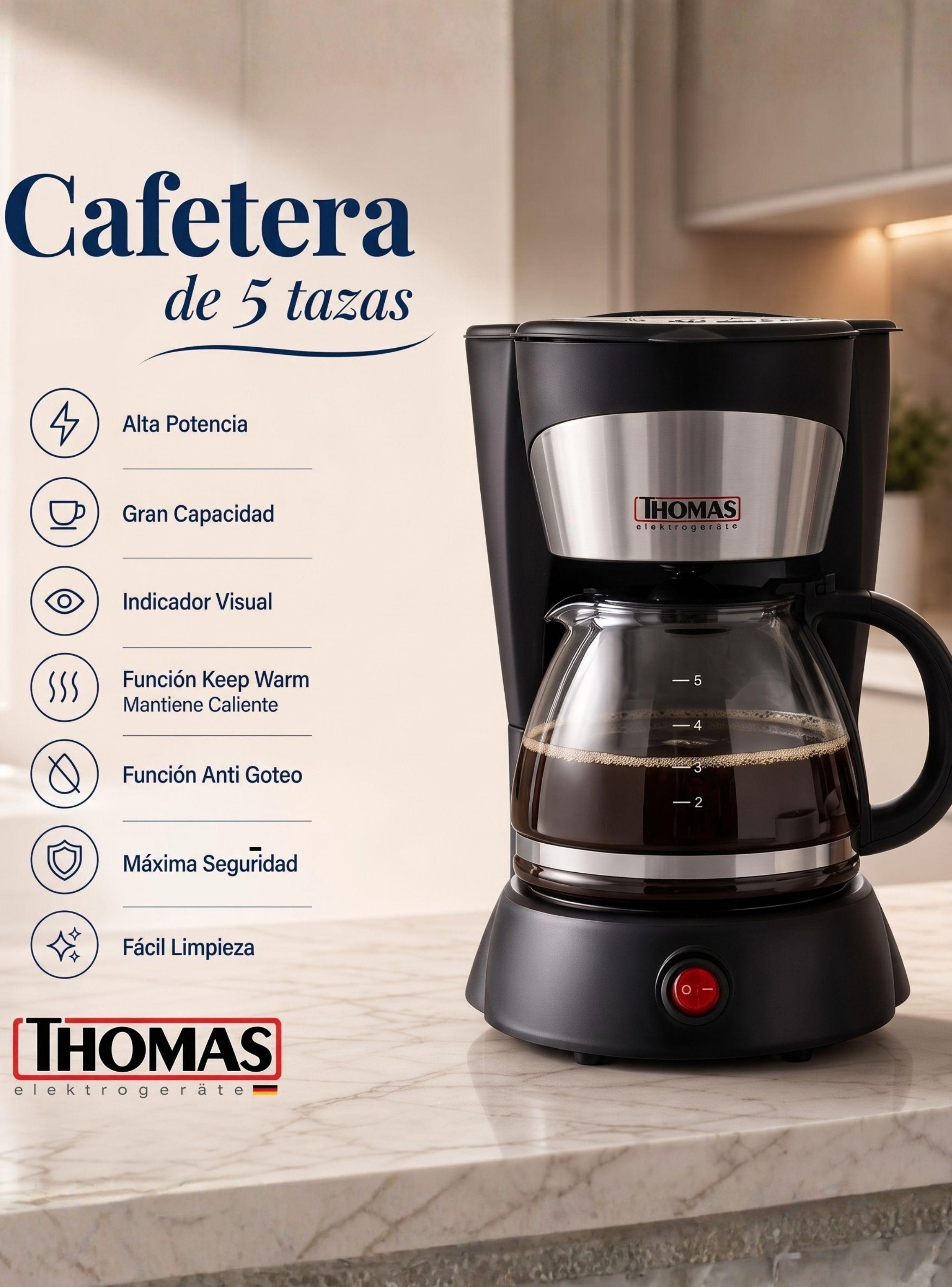 Cafetera Thomas Th-130 Capacitad 750 ML 800W Jarra De Vidrio-3
