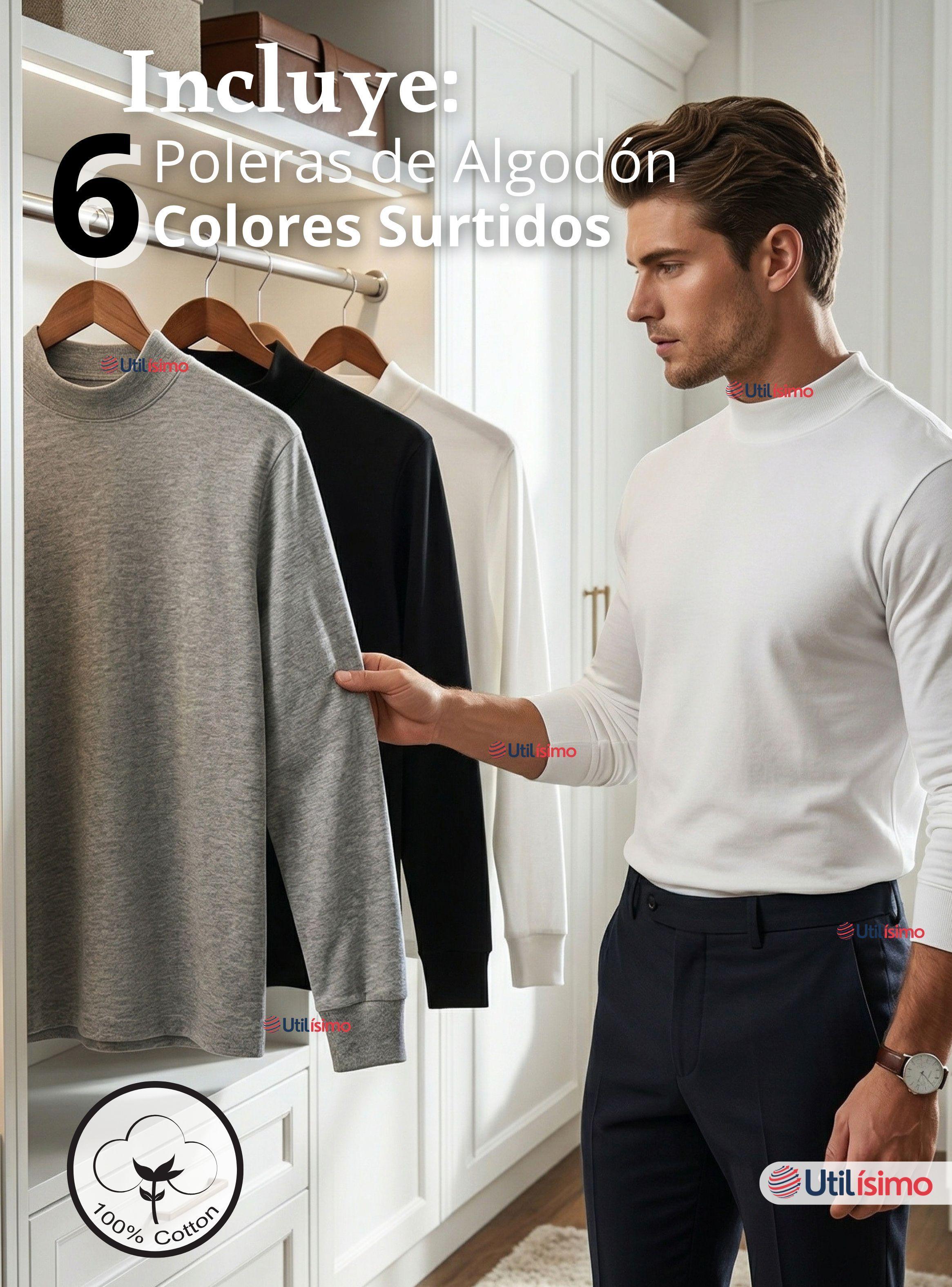 Pack 6 Camisetas Poleras Algodón Primera Capa Cuello Beatle Manga Larga Colores Surtidos Hombre-2