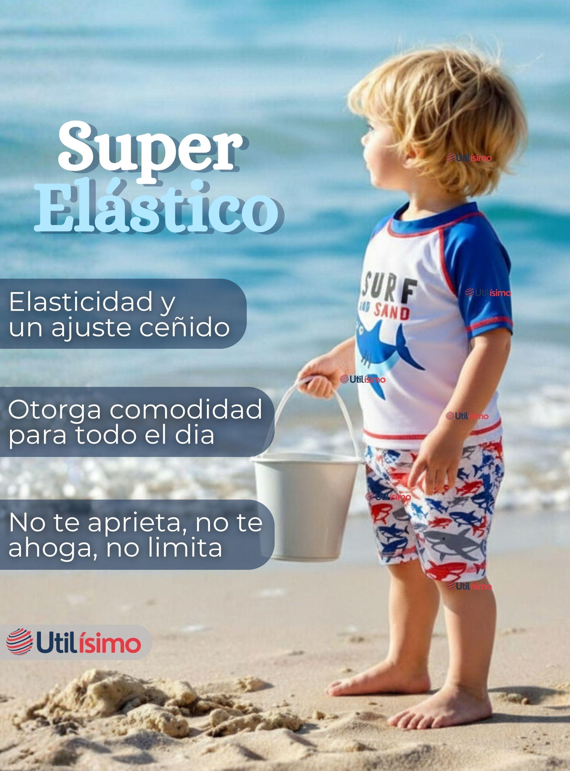 Traje de Baño Polera Manga Corta Pantalón Corto 2 Piezas Corte Split Niño 2 a 4 años Blue Azul-4